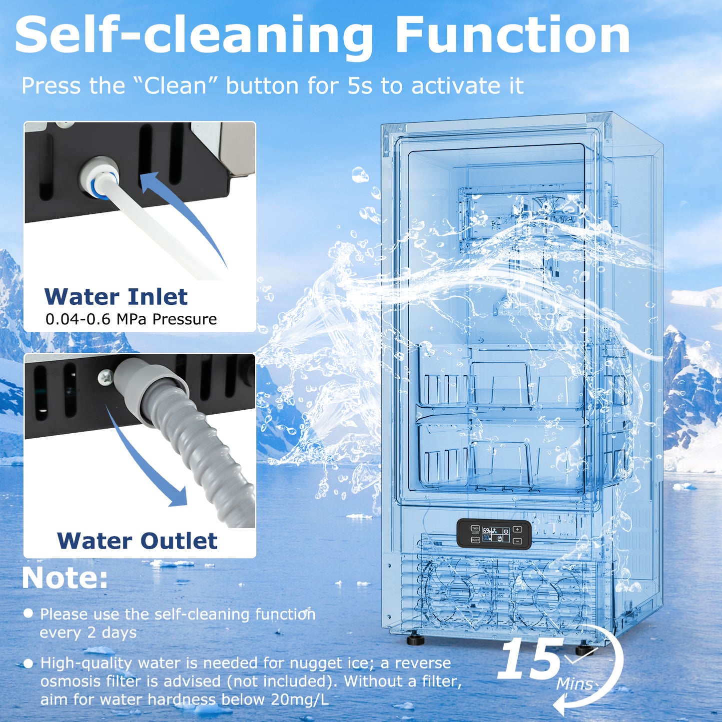 Under Counter Nugget Ice Maker with Self-Cleaning and 24H Timer-Silver Kids Crystal