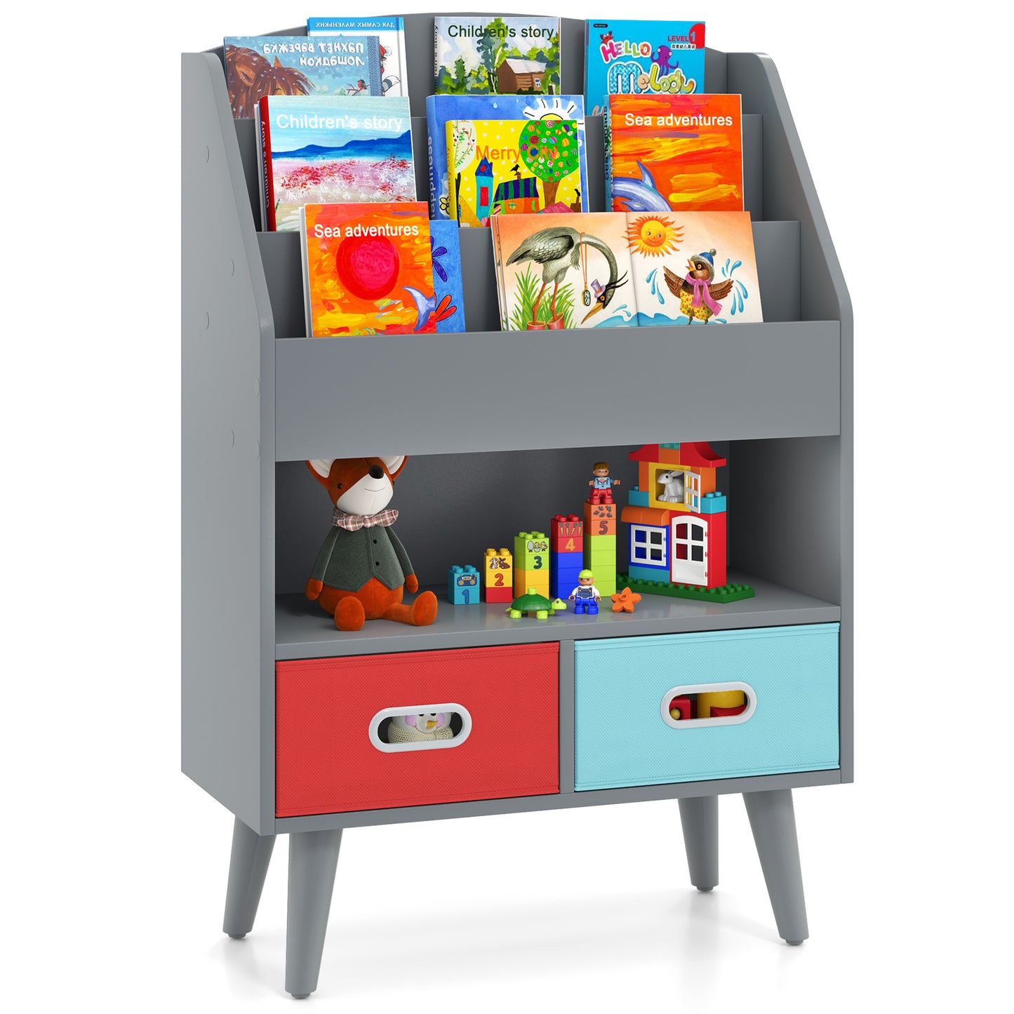 Kids Bookshelf with Open Compartment for Toddlers 3+ Years Old-Gray Kids Crystal
