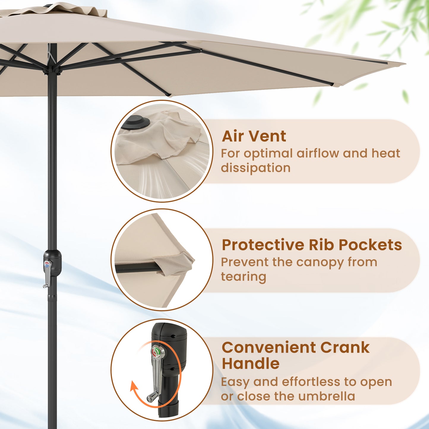 12 Feet Patio Umbrella with Crank Handle and 8 Sturdy Ribs-Beige Kids Crystal