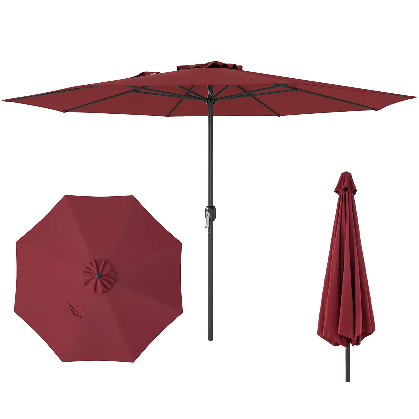 12 Feet Patio Umbrella with Crank Handle and 8 Sturdy Ribs-Red Kids Crystal