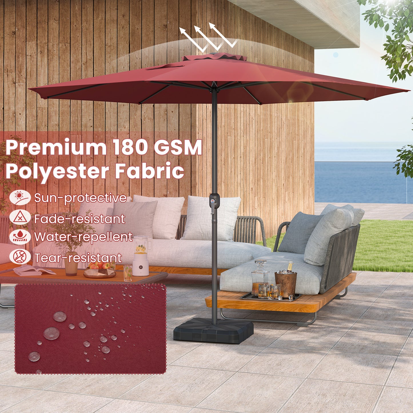 12 Feet Patio Umbrella with Crank Handle and 8 Sturdy Ribs-Red Kids Crystal