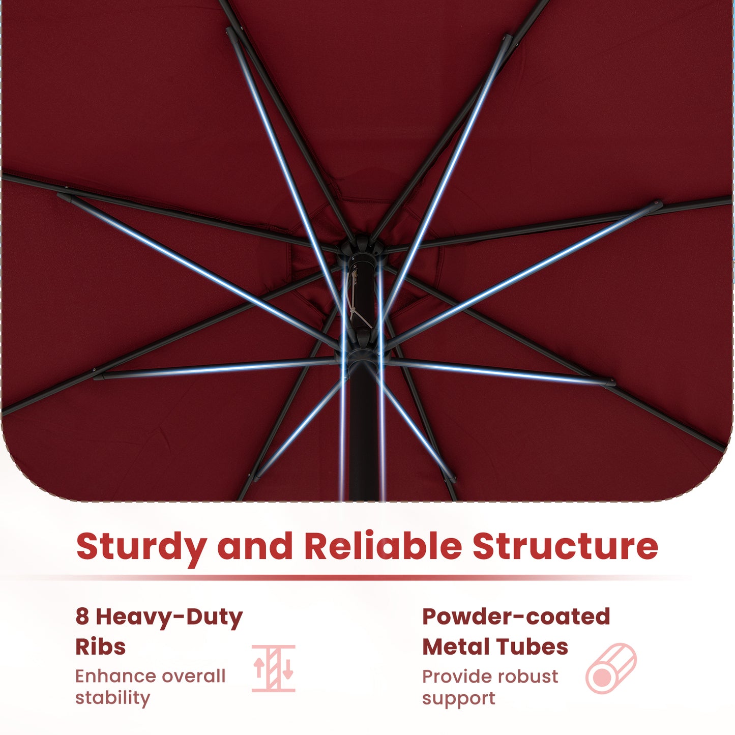 12 Feet Patio Umbrella with Crank Handle and 8 Sturdy Ribs-Red Kids Crystal