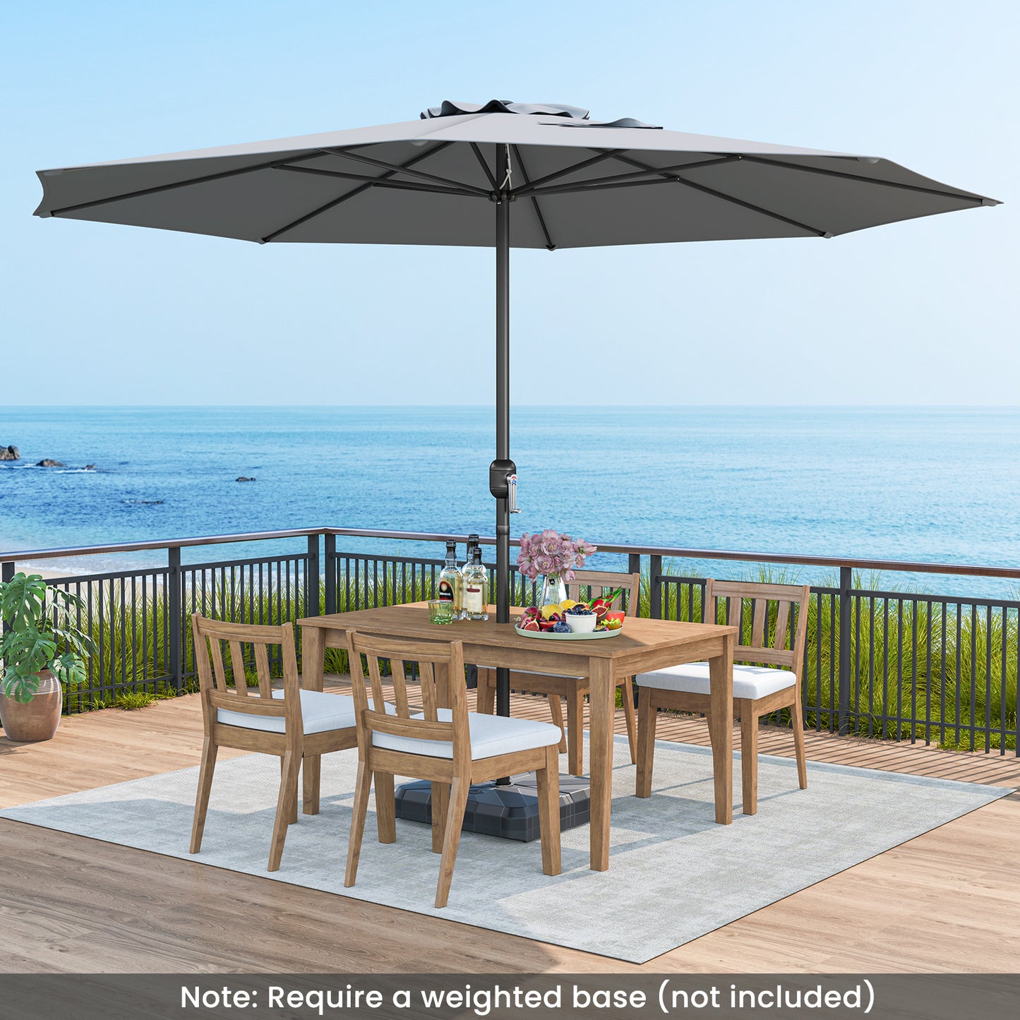 12 Feet Patio Umbrella with Crank Handle and 8 Sturdy Ribs-Gray Kids Crystal