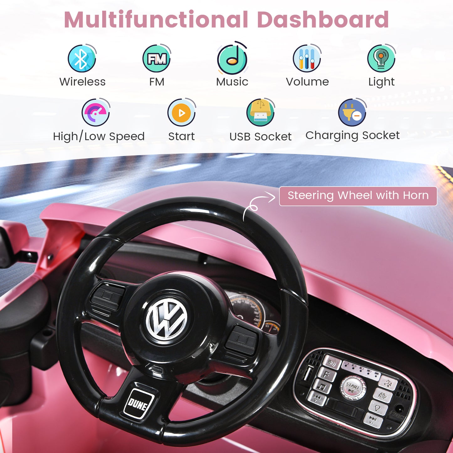 Volkswagen Beetle Kids Electric Ride On Car with Remote Control-Pink