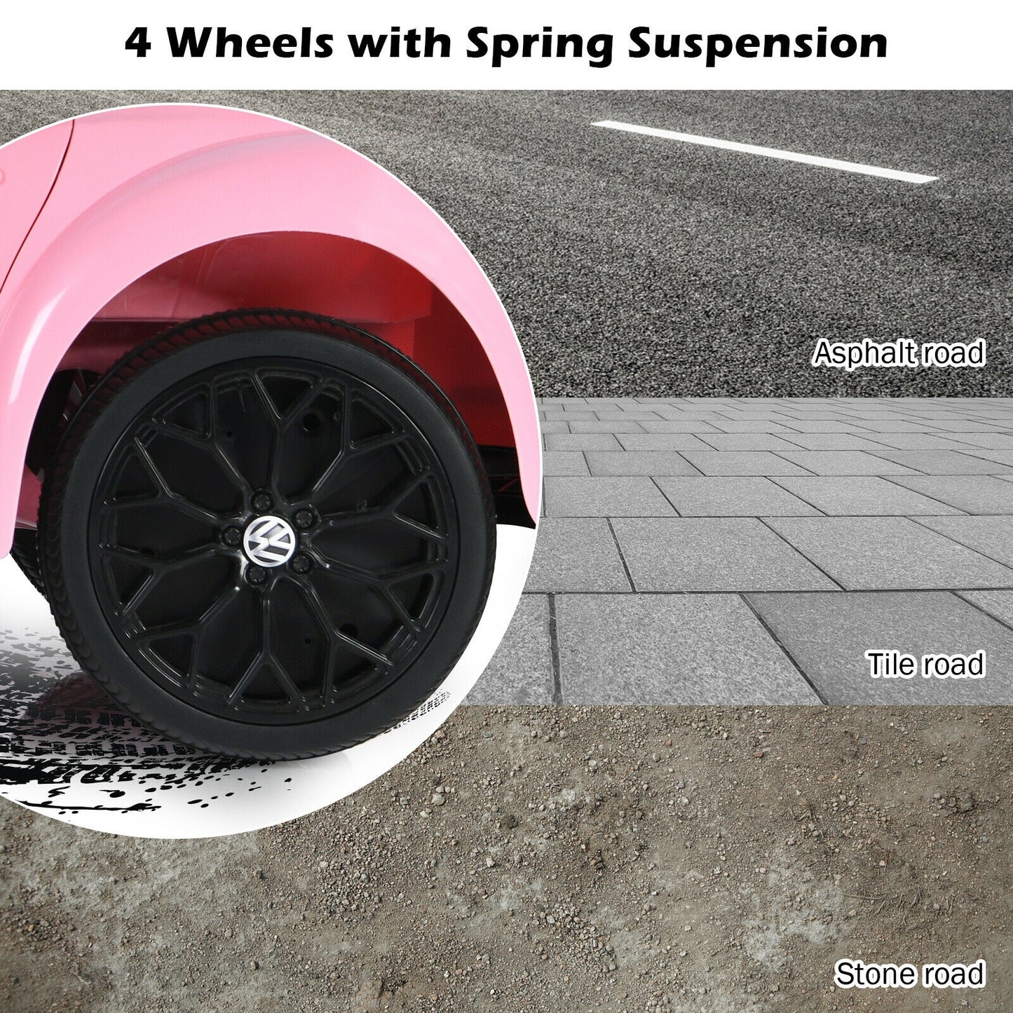 Volkswagen Beetle Kids Electric Ride On Car with Remote Control-Pink Kids Crystal