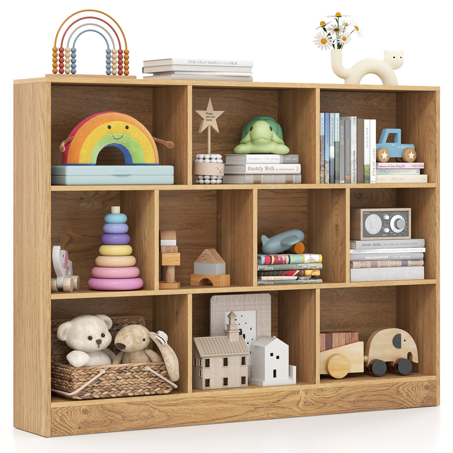 41 inches Wooden Toy Storage Organizer with 10 Cubes for Classroom Daycare Nursery Kindergarten-Natural Kids Crystal