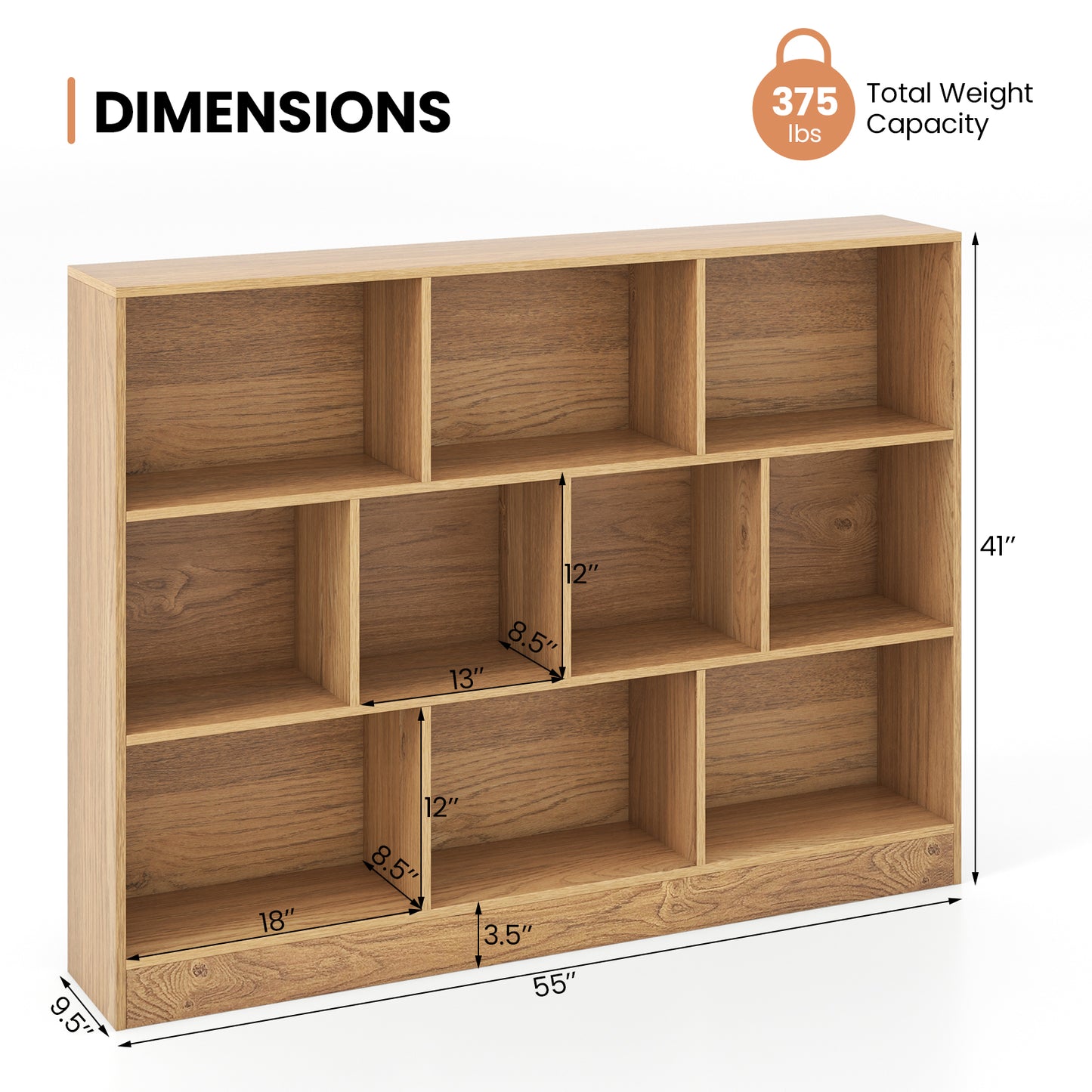 41 inches Wooden Toy Storage Organizer with 10 Cubes for Classroom Daycare Nursery Kindergarten-Natural Kids Crystal