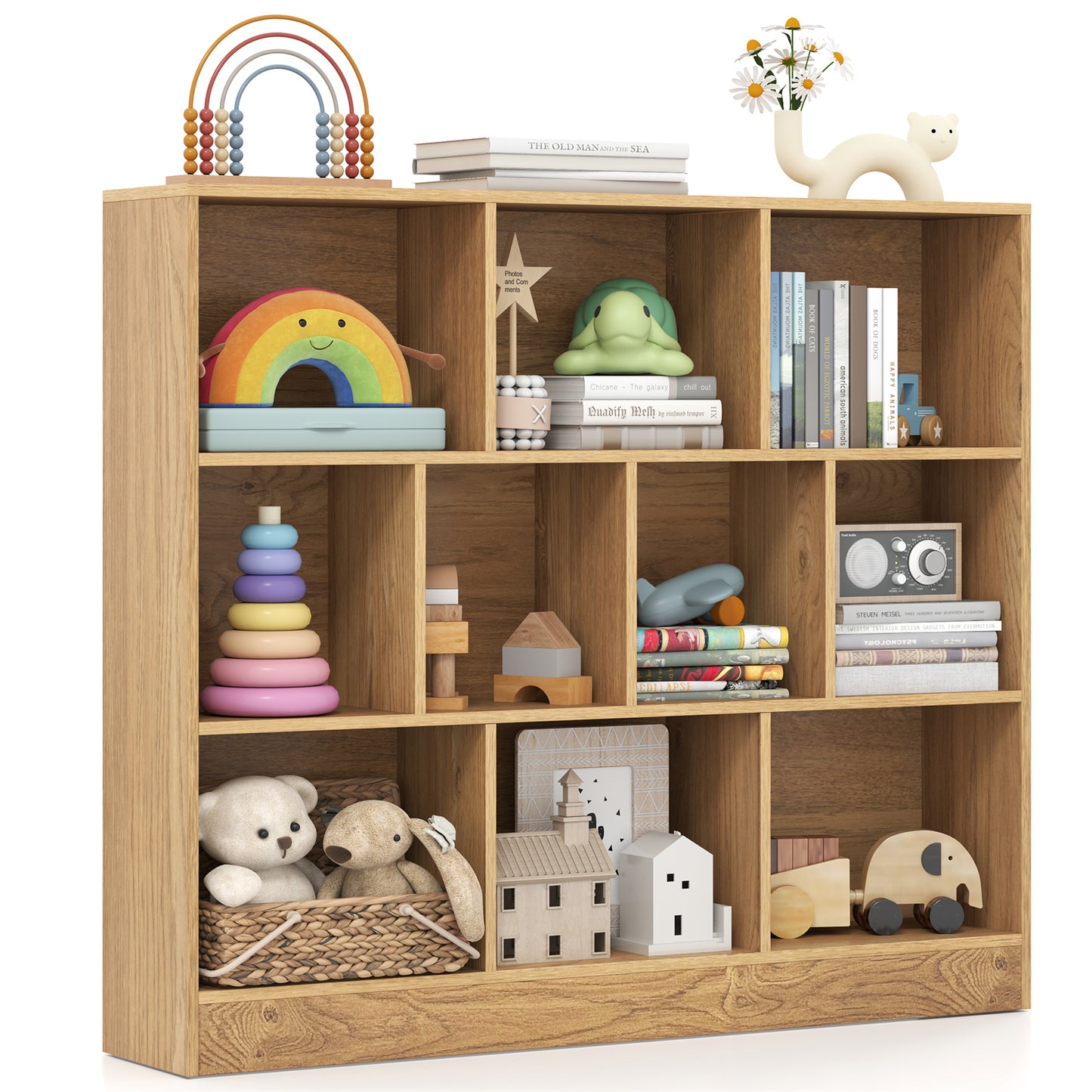 41 inches Wooden Toy Storage Organizer with 10 Cubes for Kids-Natural Kids Crystal