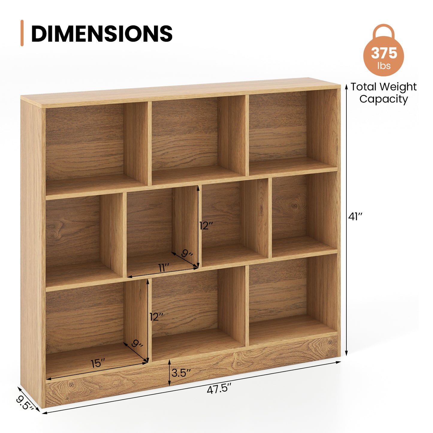 41 inches Wooden Toy Storage Organizer with 10 Cubes for Kids-Natural Kids Crystal