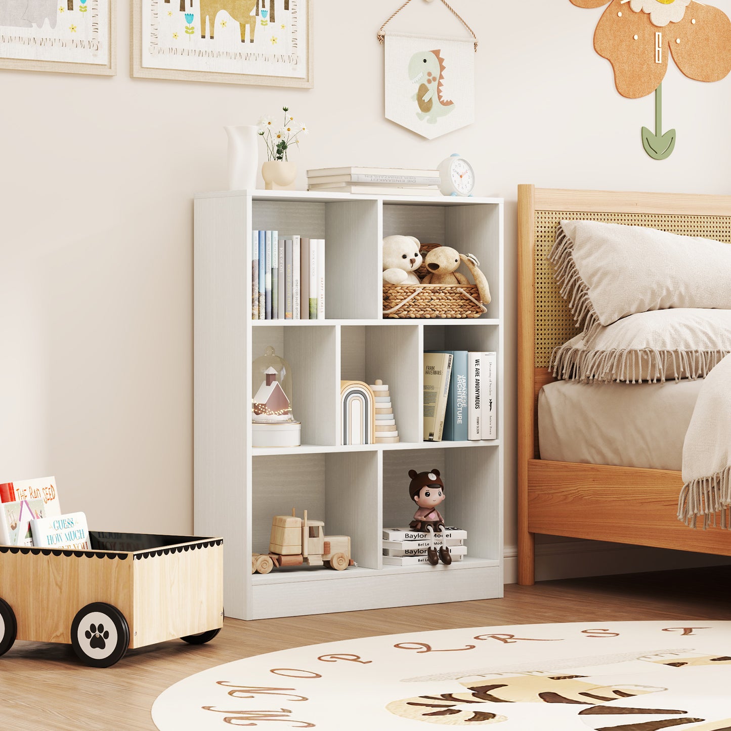 7-Section Freestanding Bookshelf for Kids Room Classroom Daycare Nursery-White Kids Crystal