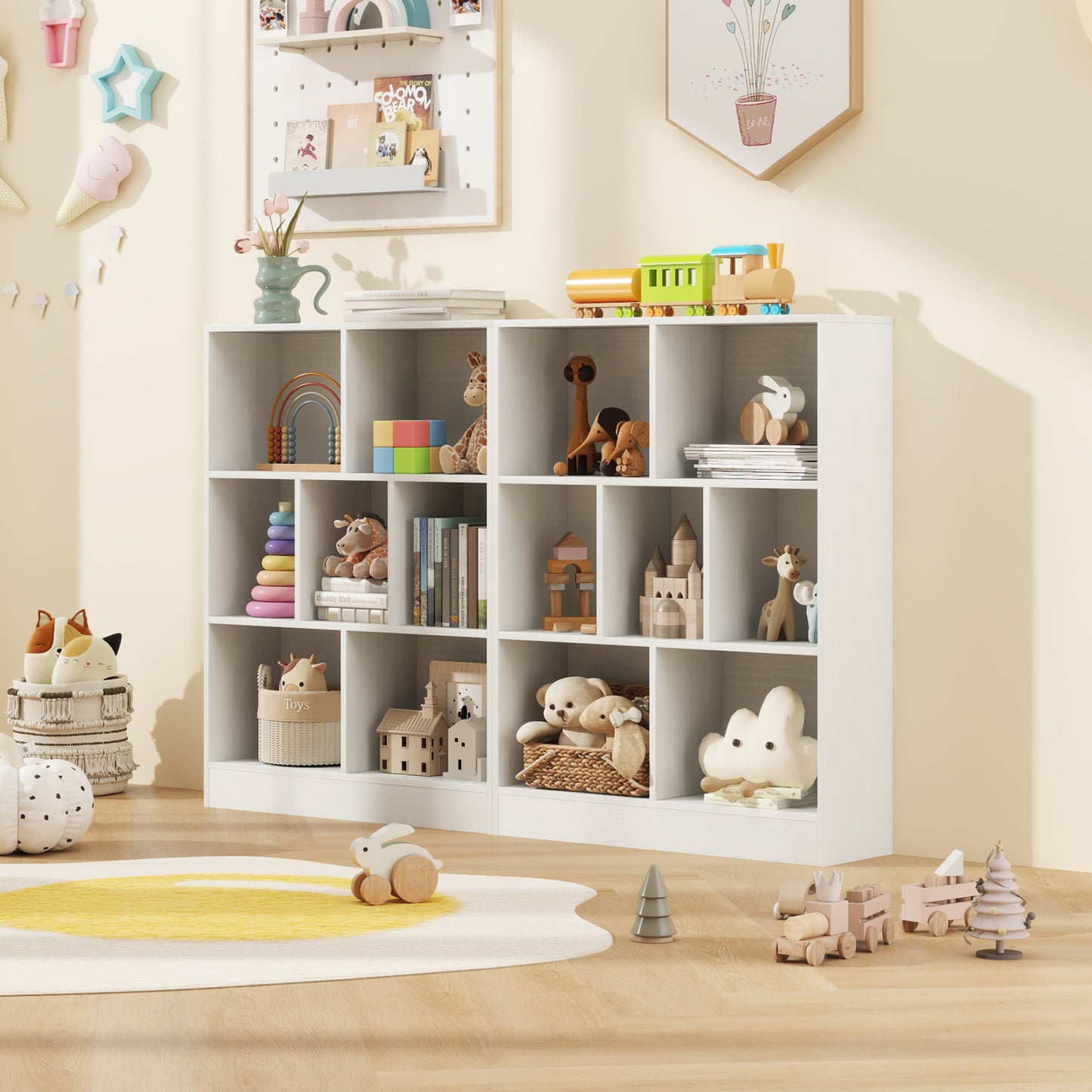 7-Section Freestanding Bookshelf for Kids Room Classroom Daycare Nursery-White Kids Crystal