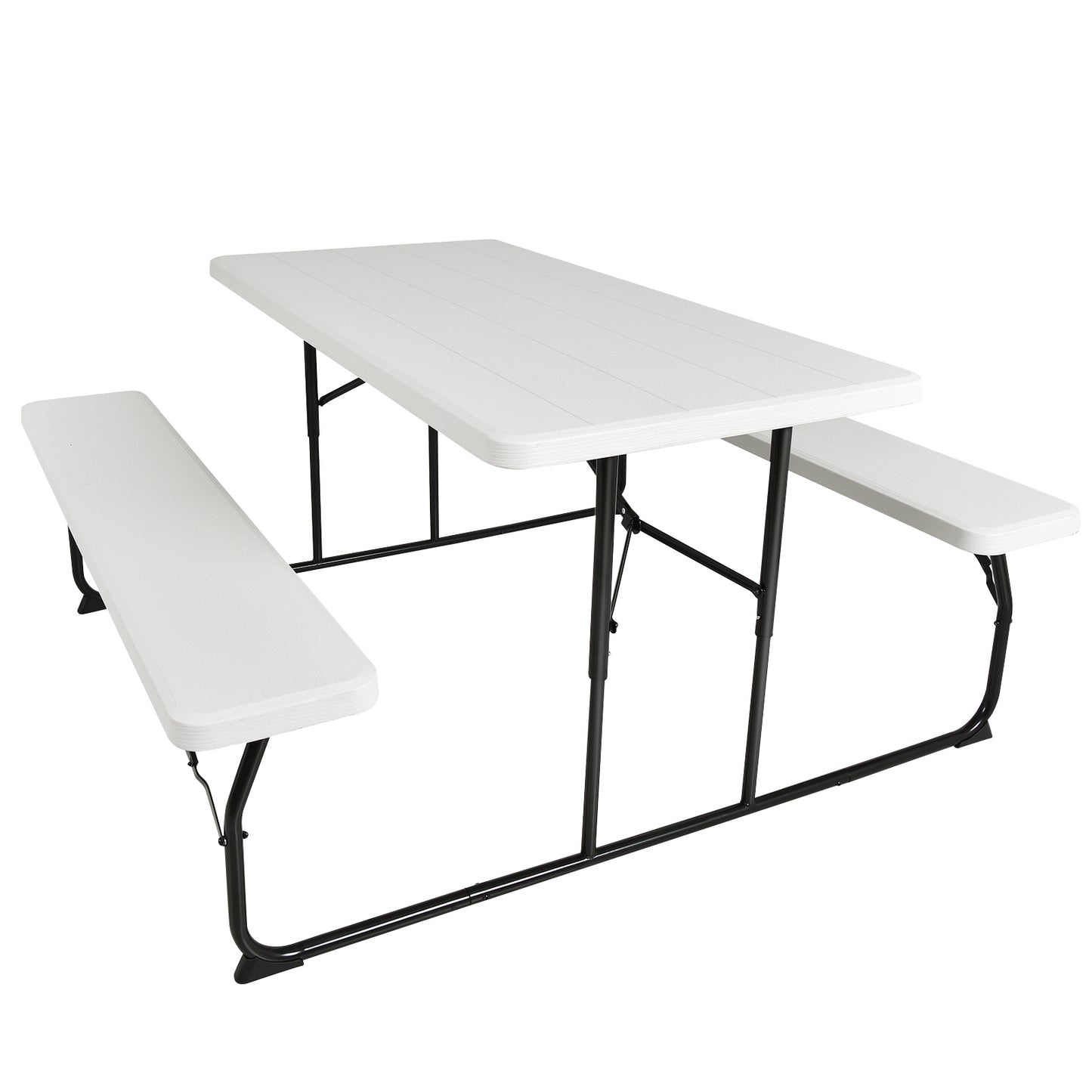 Indoor and Outdoor Folding Picnic Table Bench Set with Wood-like Texture-White Kids Crystal