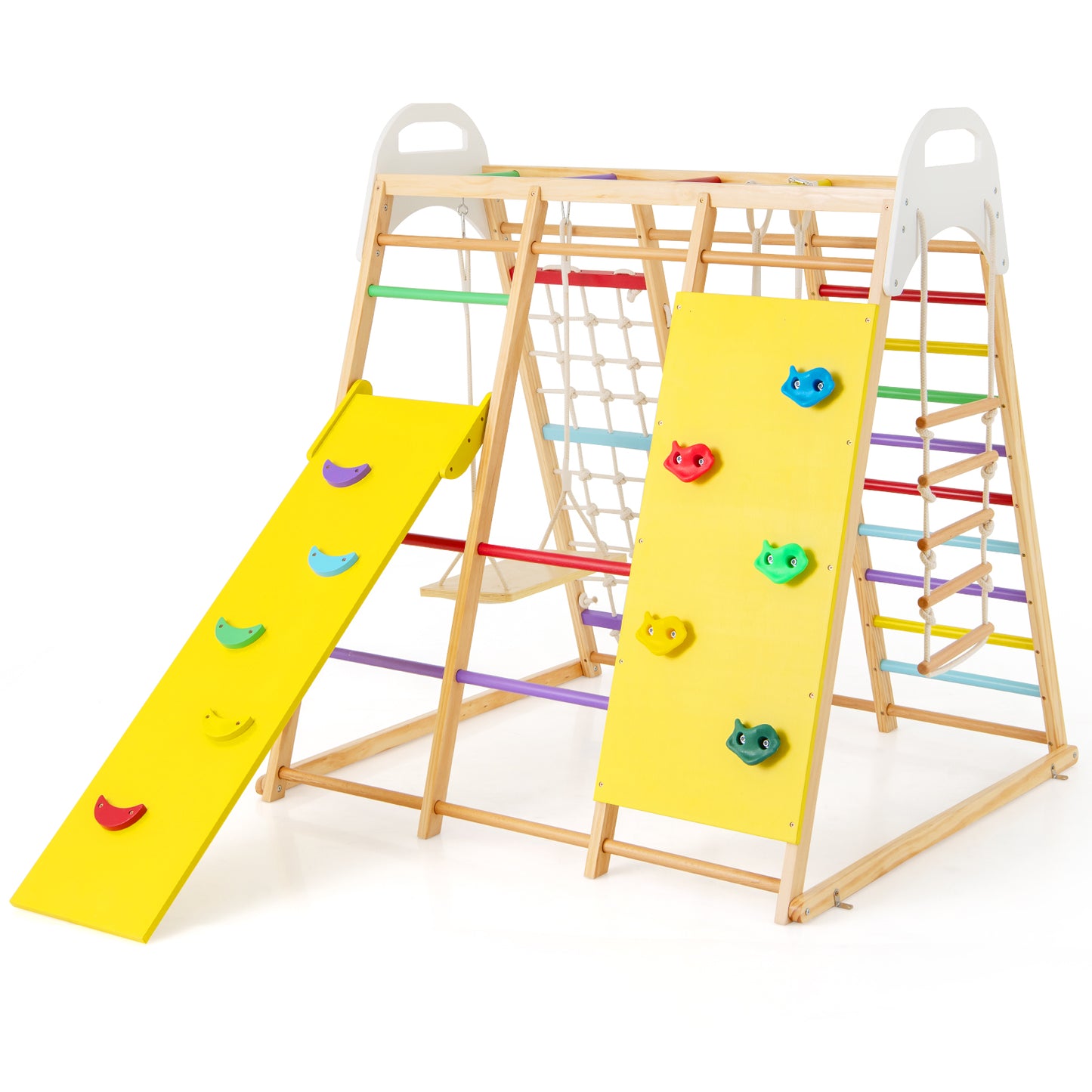 8-in-1 Wooden Jungle Gym Playset with Slide and Monkey Bars-Multicolor Kids Crystal