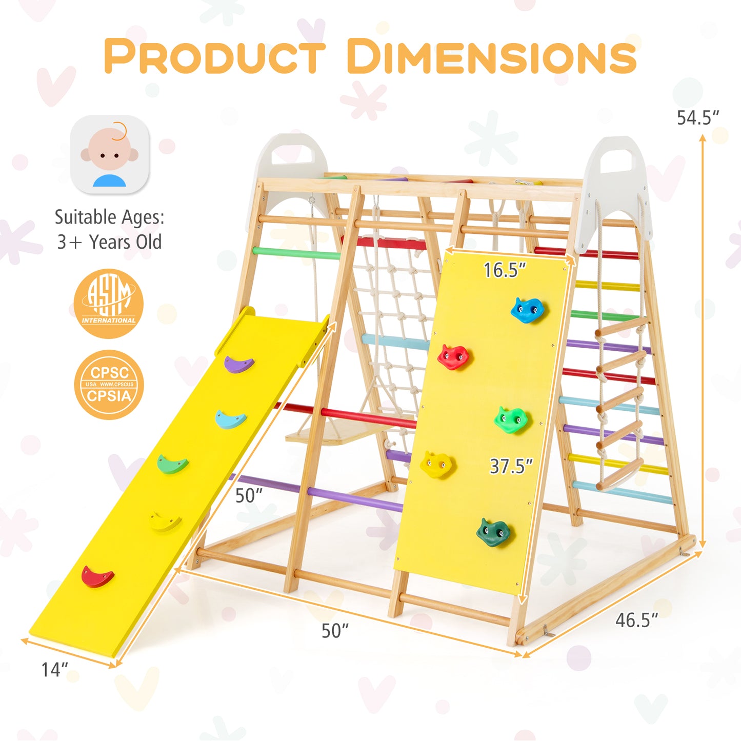 8-in-1 Wooden Jungle Gym Playset with Slide and Monkey Bars-Multicolor Kids Crystal