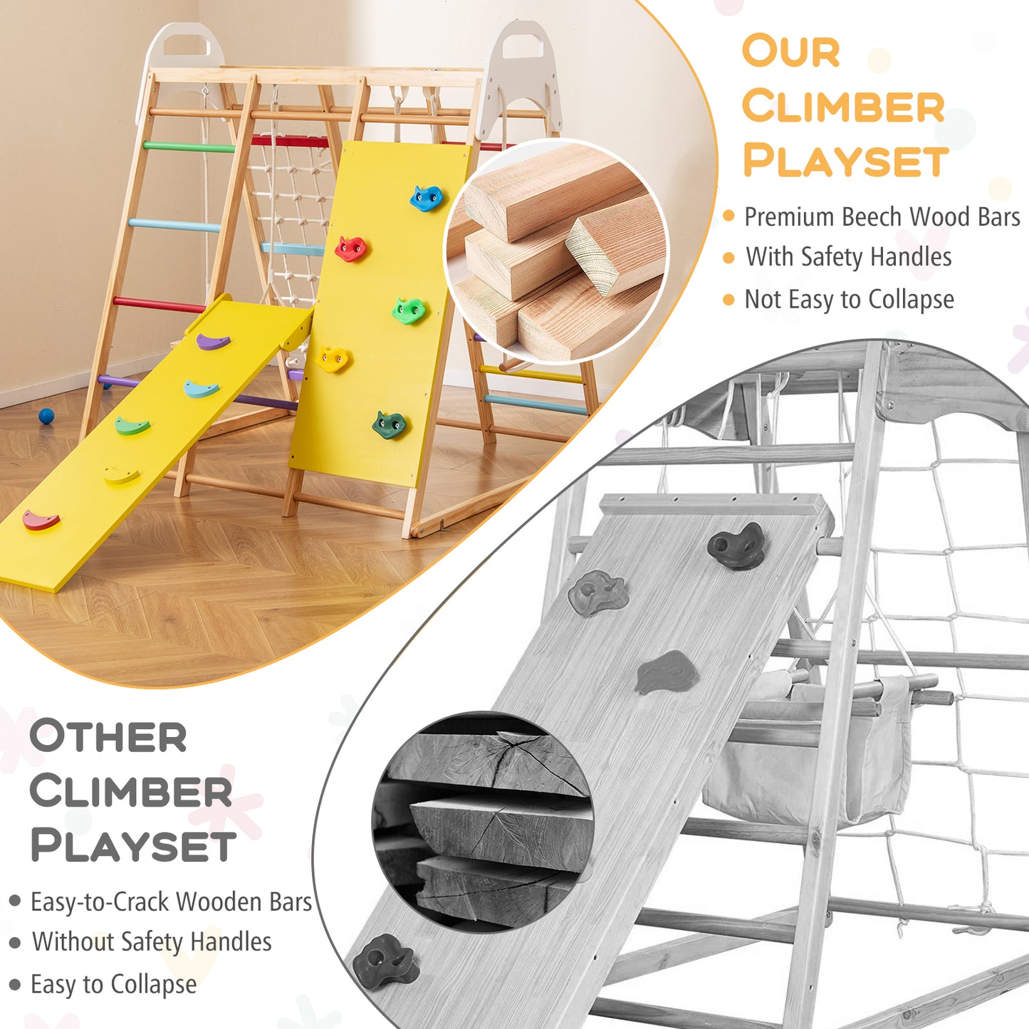8-in-1 Wooden Jungle Gym Playset with Slide and Monkey Bars-Multicolor Kids Crystal