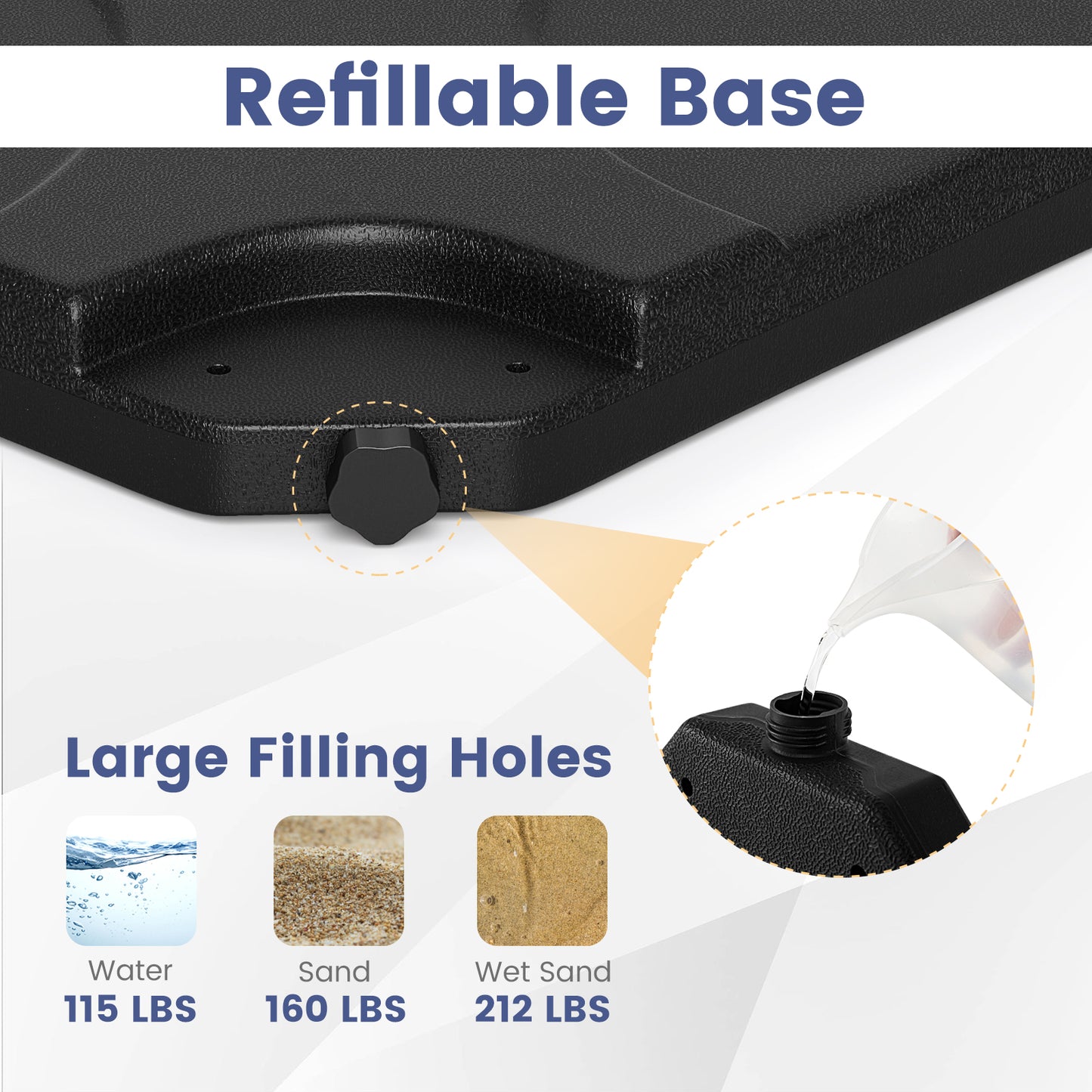 20 Inch Patio Offset Water Filled Plate Umbrella Base Sand-Black Kids Crystal