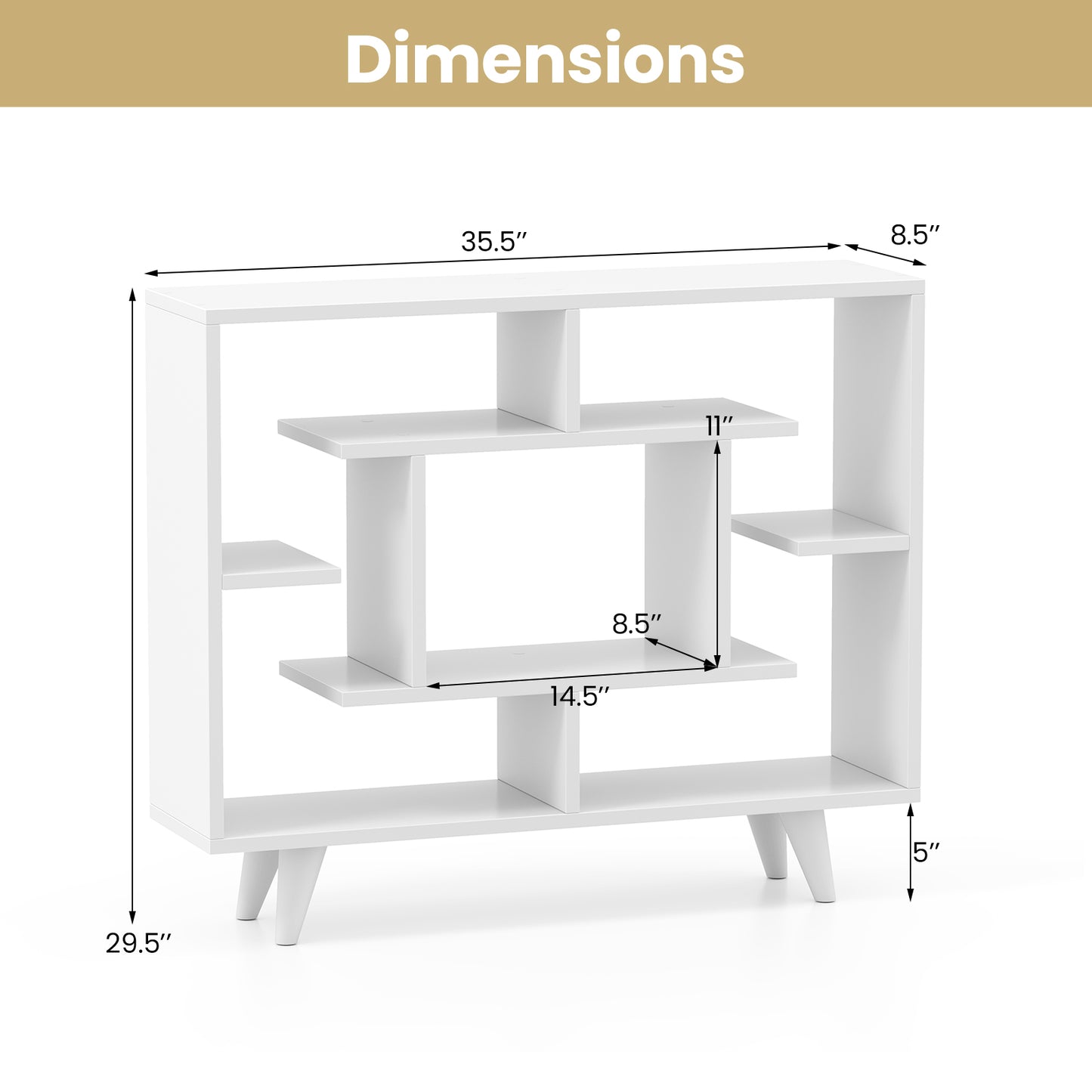 Geometric Bookcase with Anti-Tipping Kit and Storage Shelving Unit-White Kids Crystal