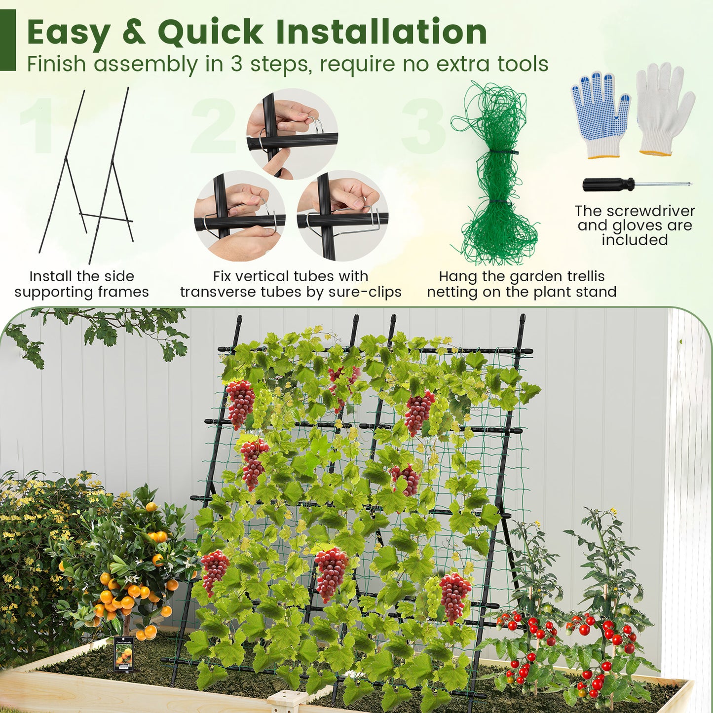 74 Inch Tall Garden Trellis for Flower Vine Vegetable Fruit Pea-Black Kids Crystal