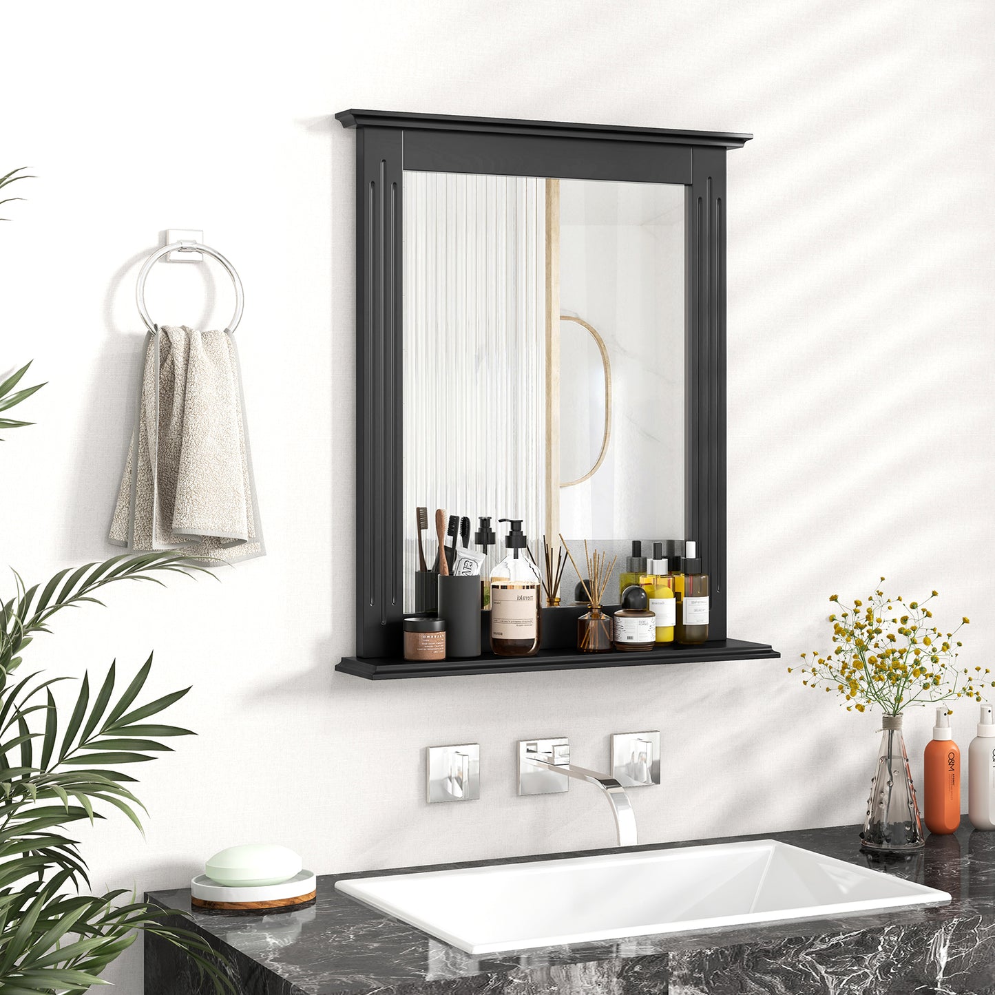 Wall-Mounted Multipurpose Vanity Mirror with Shelf-Black Kids Crystal