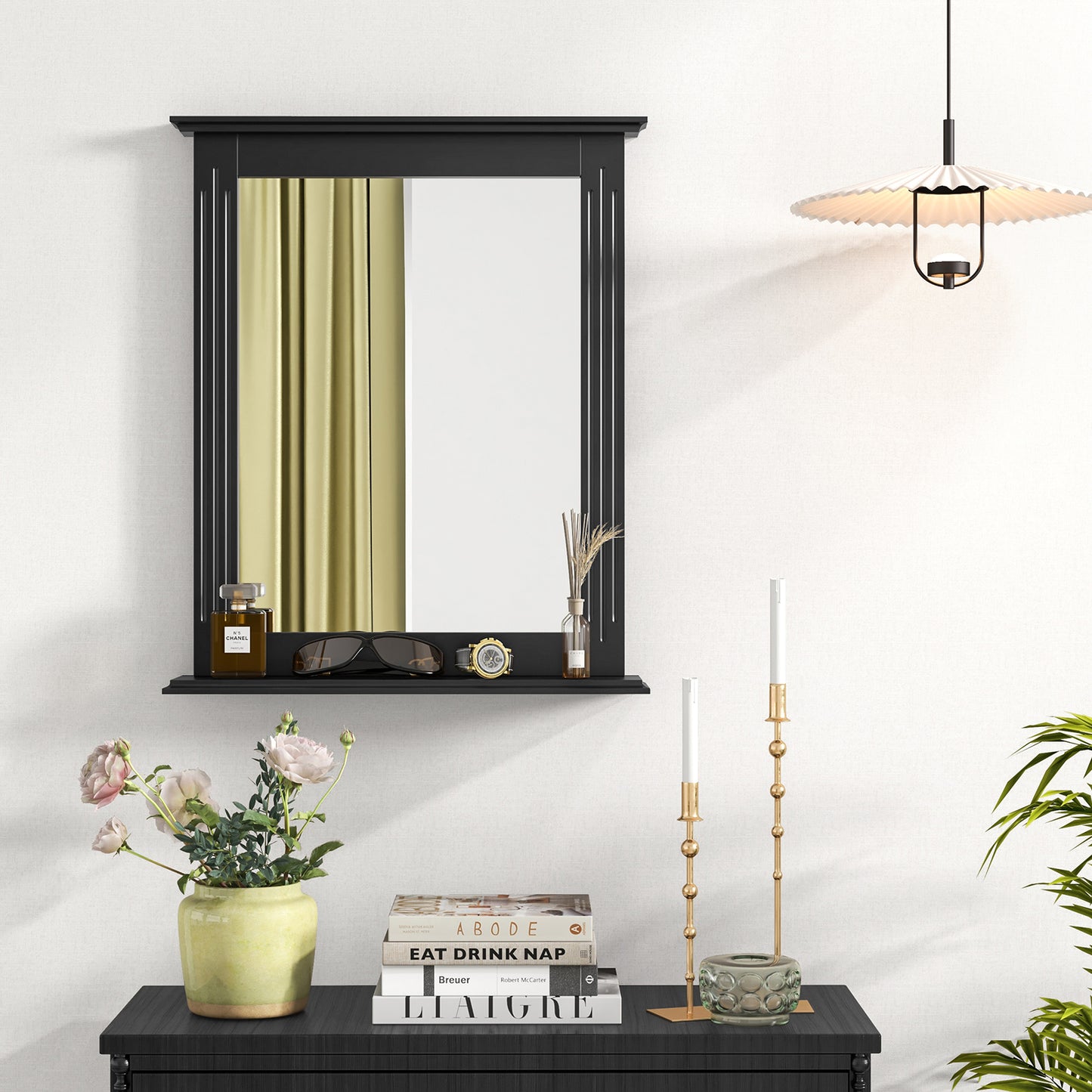 Wall-Mounted Multipurpose Vanity Mirror with Shelf-Black Kids Crystal