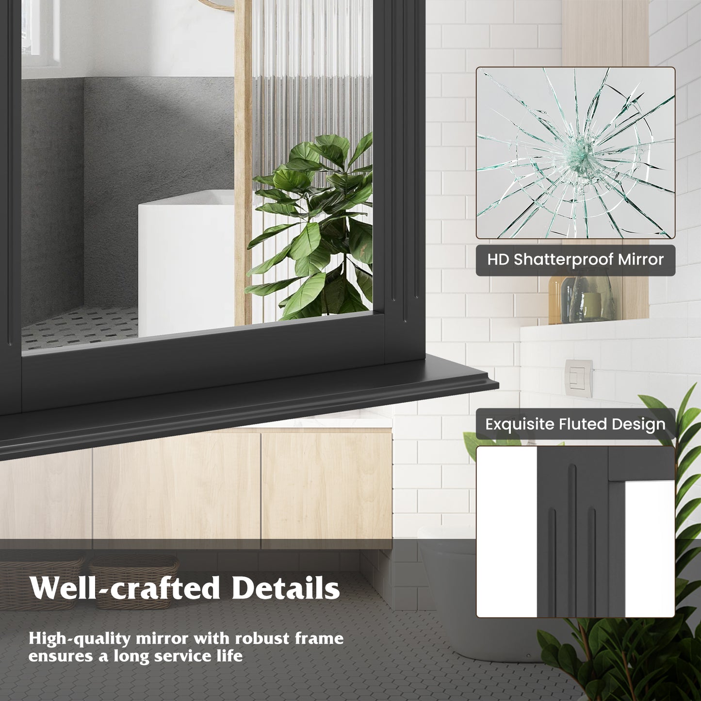 Wall-Mounted Multipurpose Vanity Mirror with Shelf-Black Kids Crystal