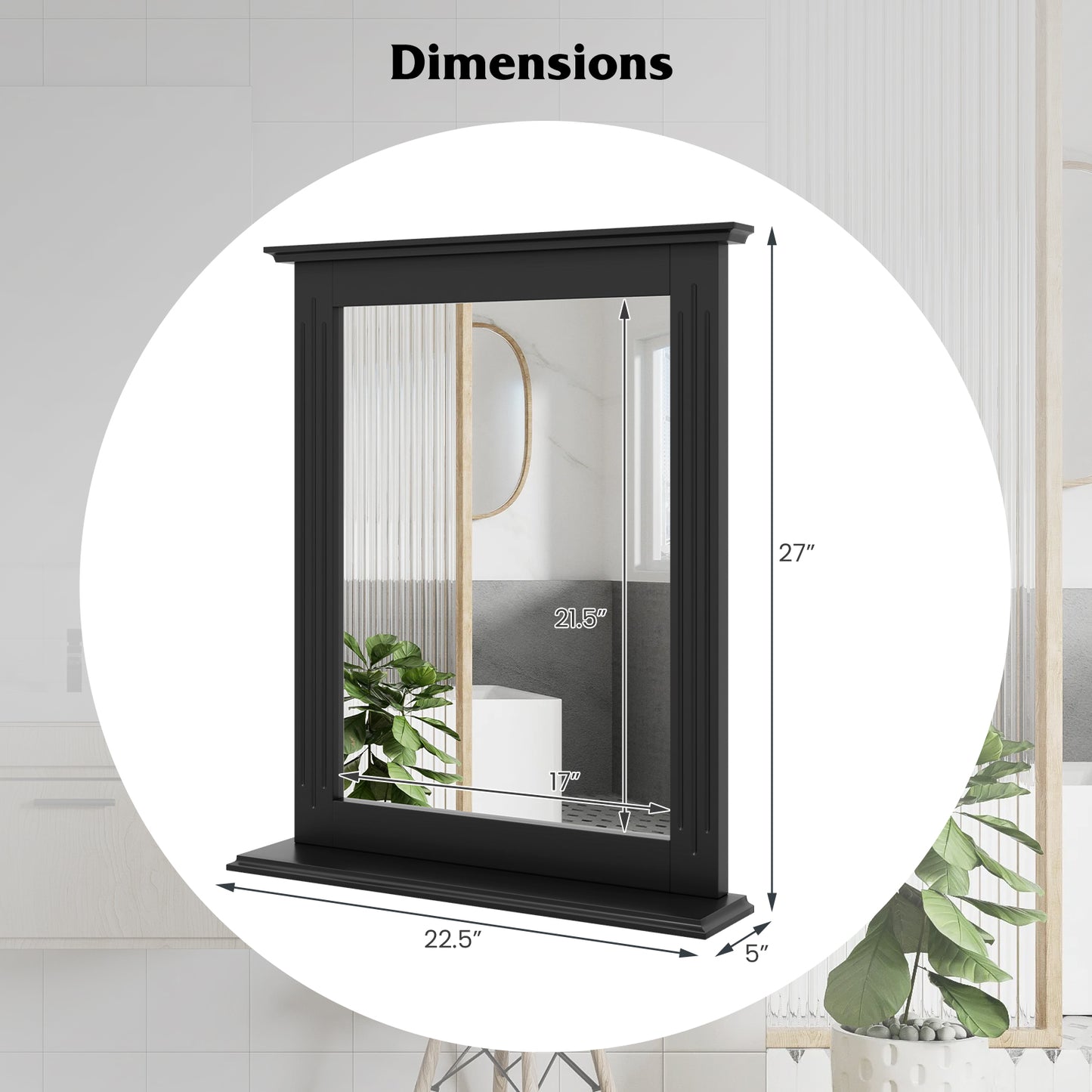 Wall-Mounted Multipurpose Vanity Mirror with Shelf-Black Kids Crystal