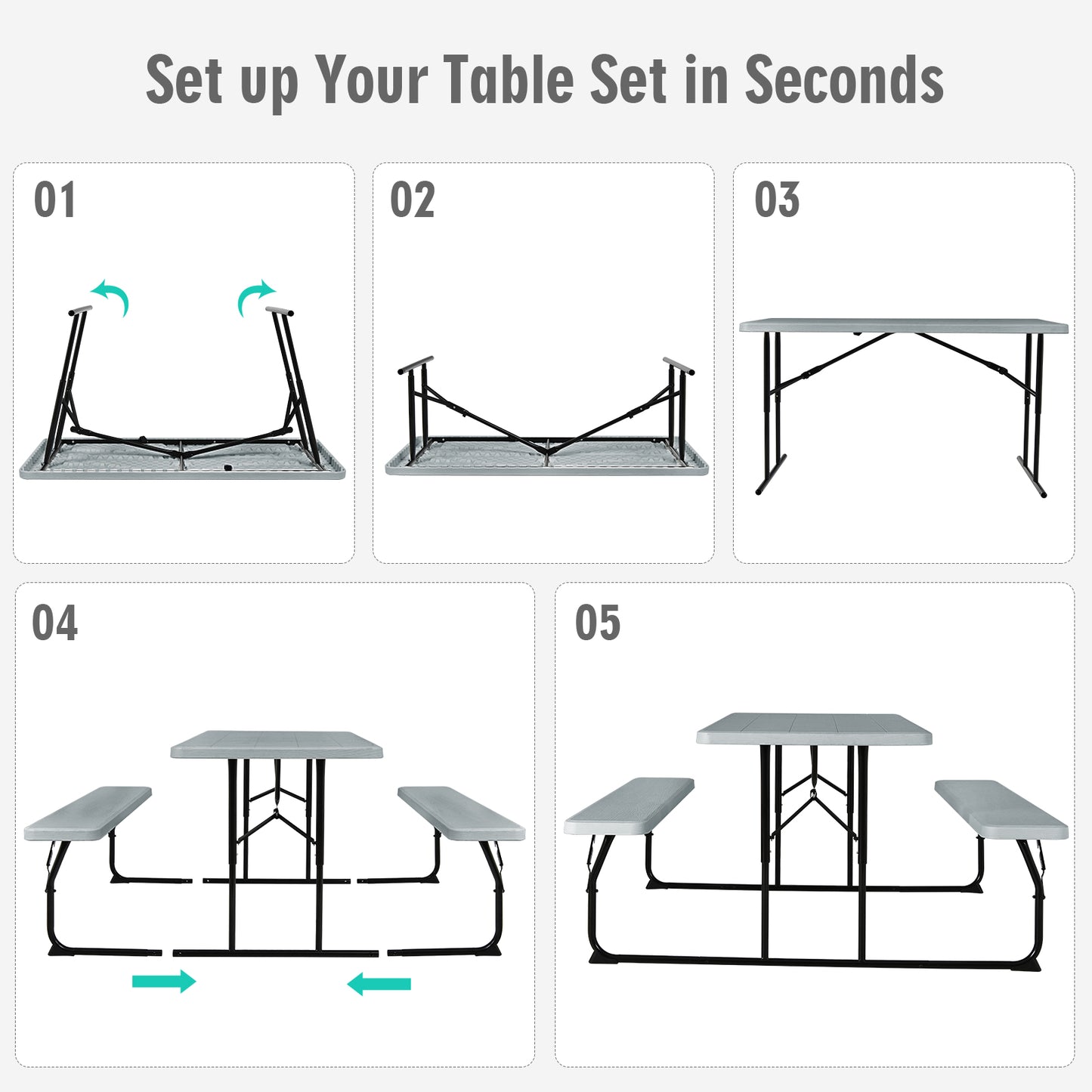 Indoor and Outdoor Folding Picnic Table Bench Set with Wood-like Texture-Gray Kids Crystal