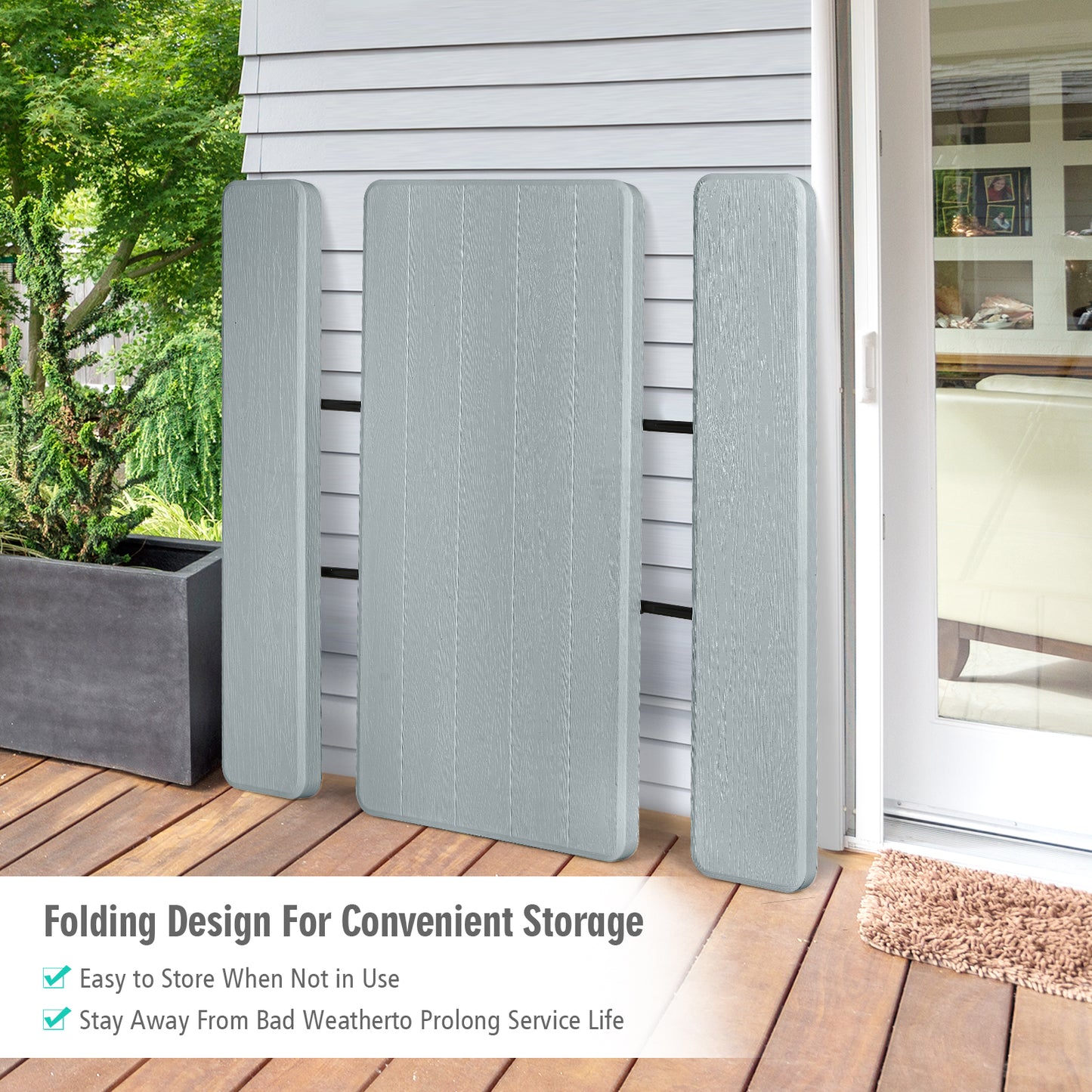 Indoor and Outdoor Folding Picnic Table Bench Set with Wood-like Texture-Gray Kids Crystal