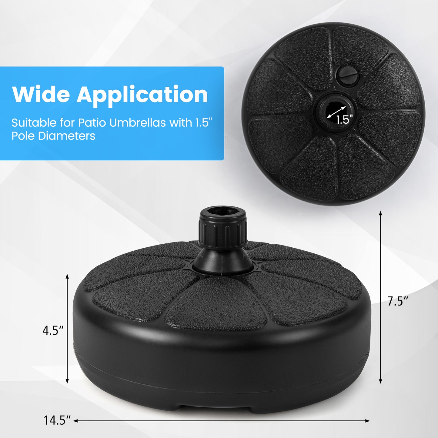 27 lbs Fillable Round Umbrella Base Stand for Yard Garden Poolside Kids Crystal