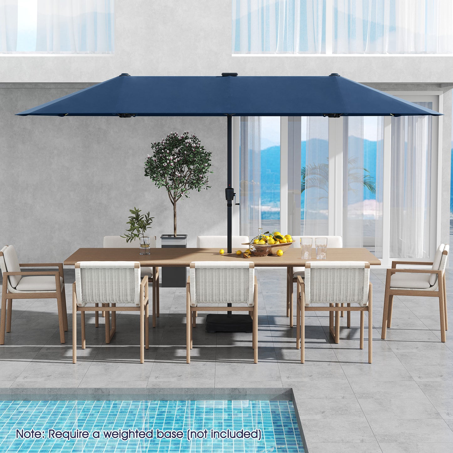 13 FT Large Patio Umbrella with LED Solar Lights and Crank Handle-Navy Kids Crystal