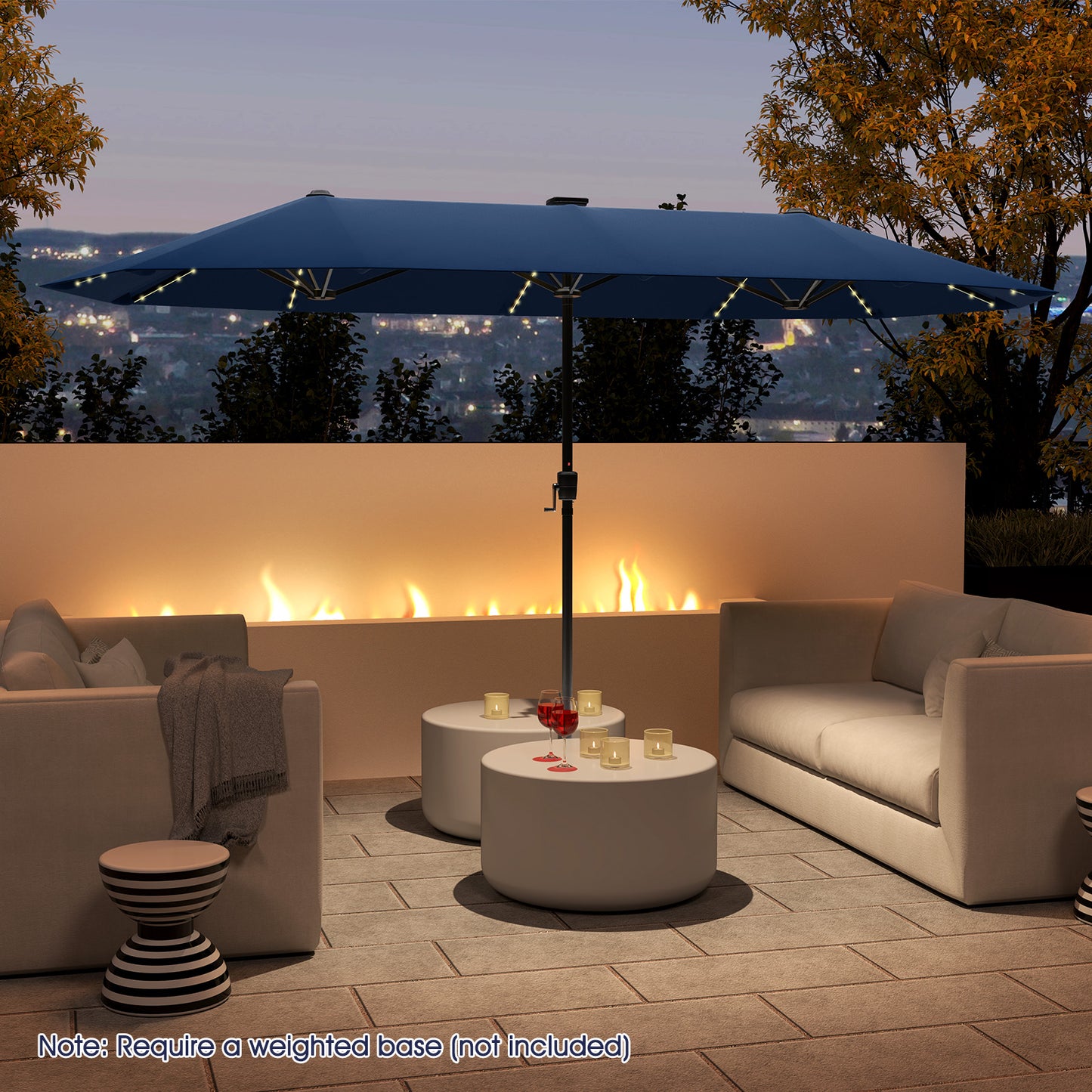 13 FT Large Patio Umbrella with LED Solar Lights and Crank Handle-Navy Kids Crystal