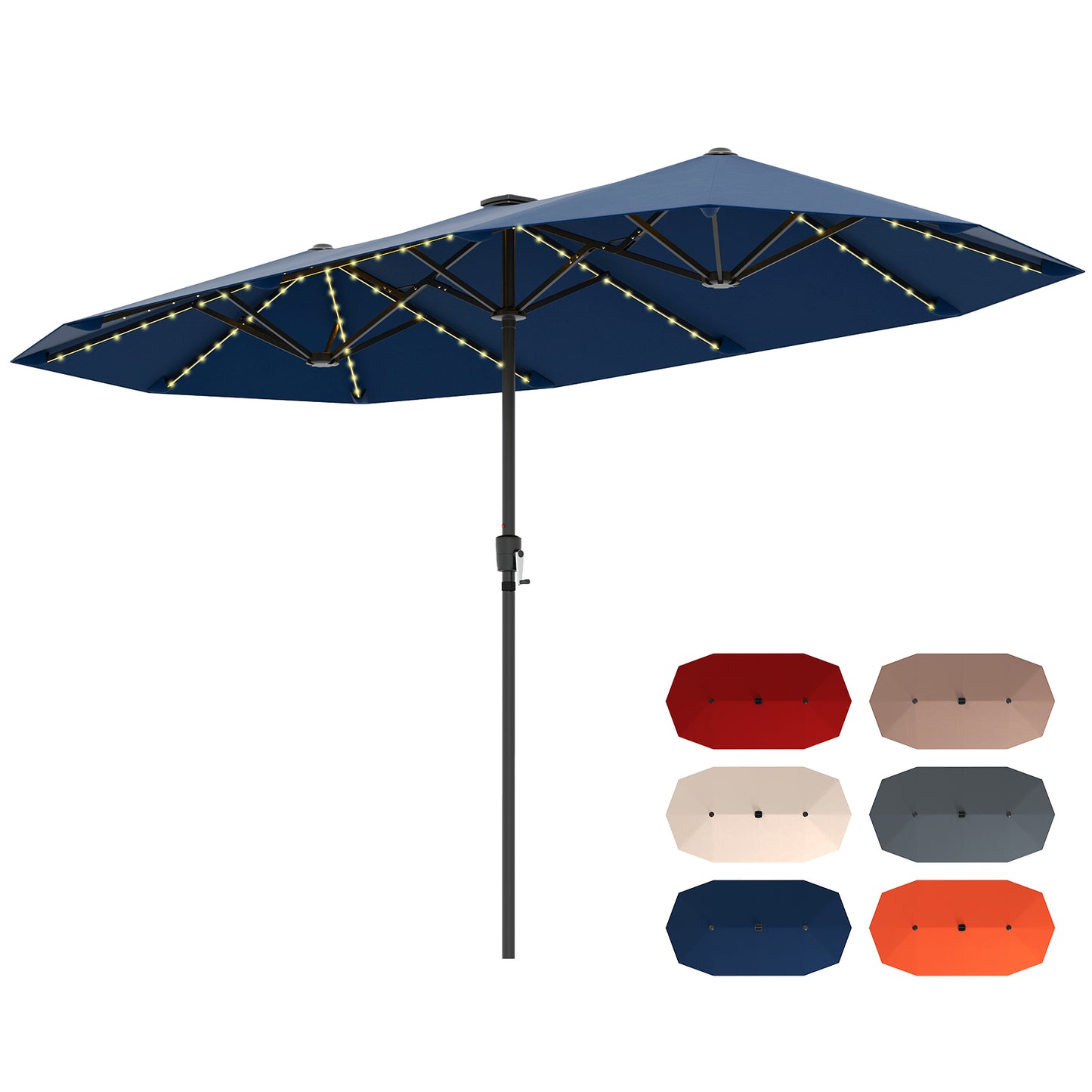 13 FT Large Patio Umbrella with LED Solar Lights and Crank Handle-Navy Kids Crystal