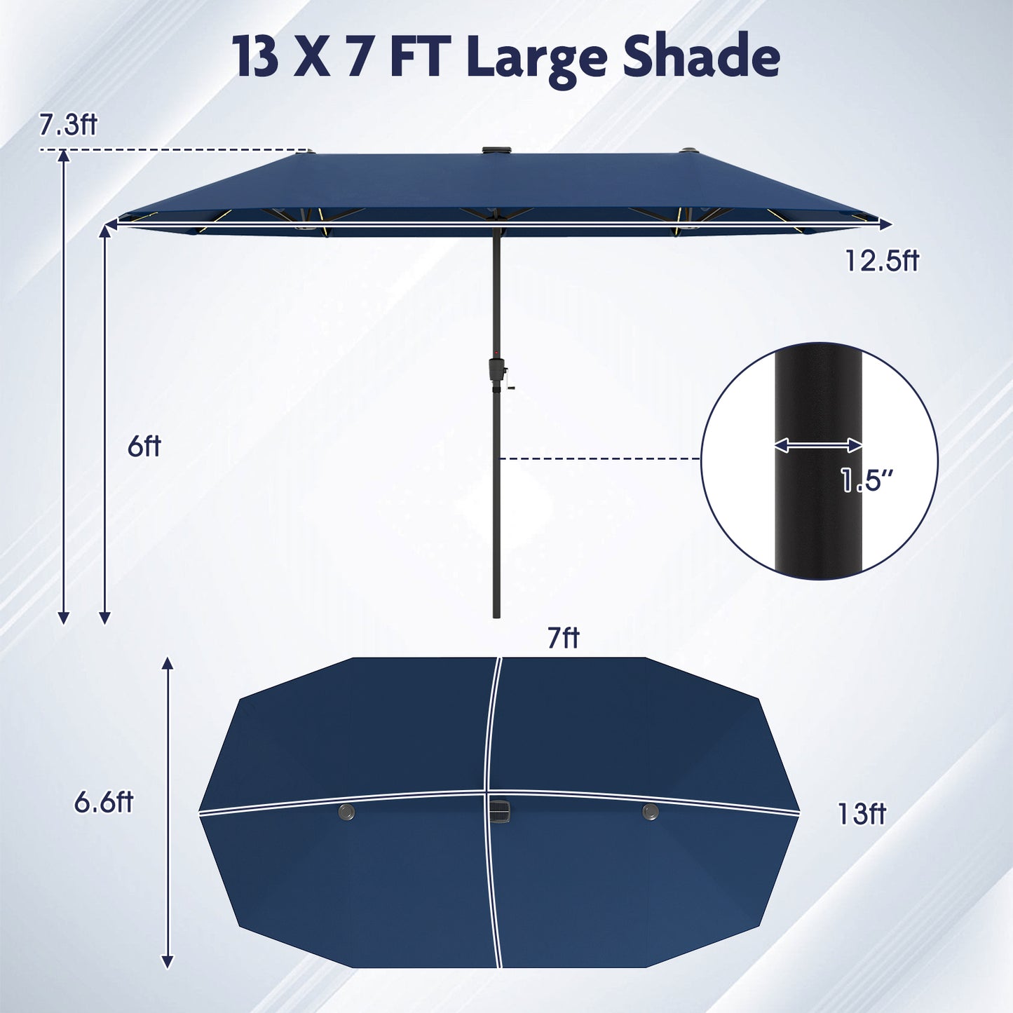 13 FT Large Patio Umbrella with LED Solar Lights and Crank Handle-Navy Kids Crystal
