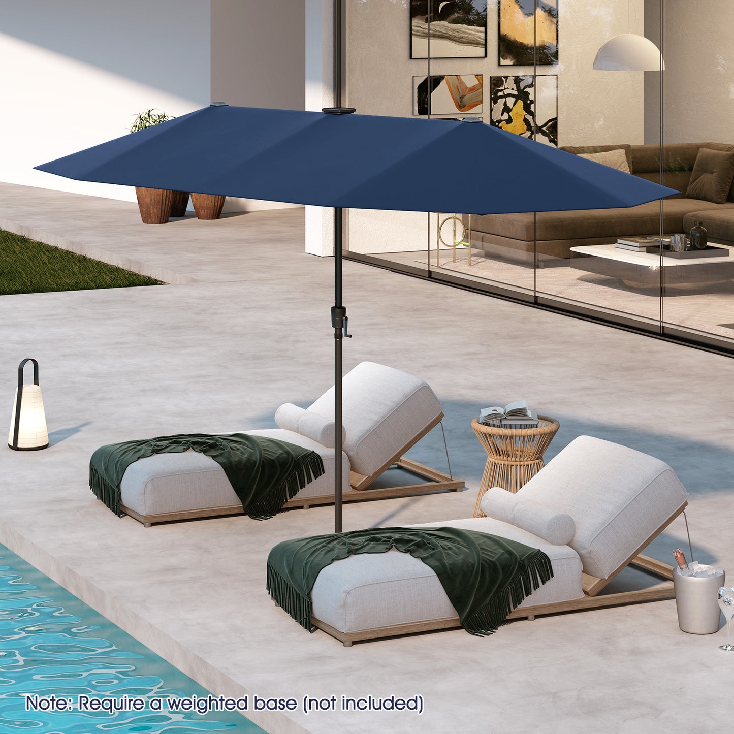 13 FT Large Patio Umbrella with LED Solar Lights and Crank Handle-Navy Kids Crystal