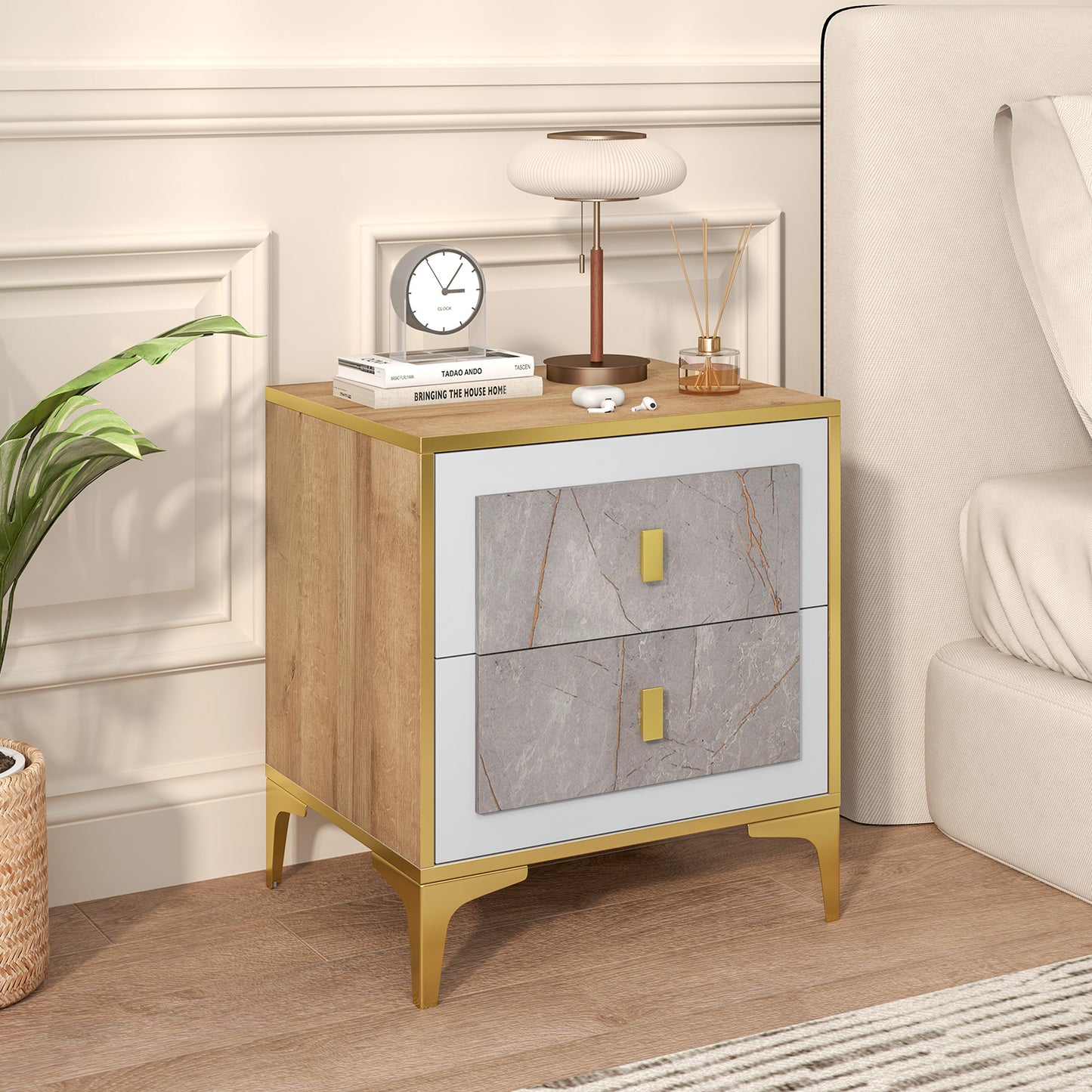 Nightstand with 2 Pull-out Drawers for Living Room Bedroom Kids Crystal