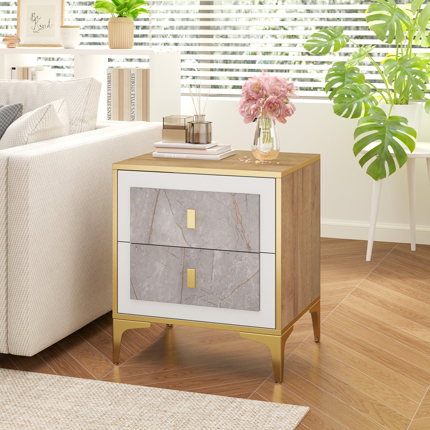 Nightstand with 2 Pull-out Drawers for Living Room Bedroom Kids Crystal