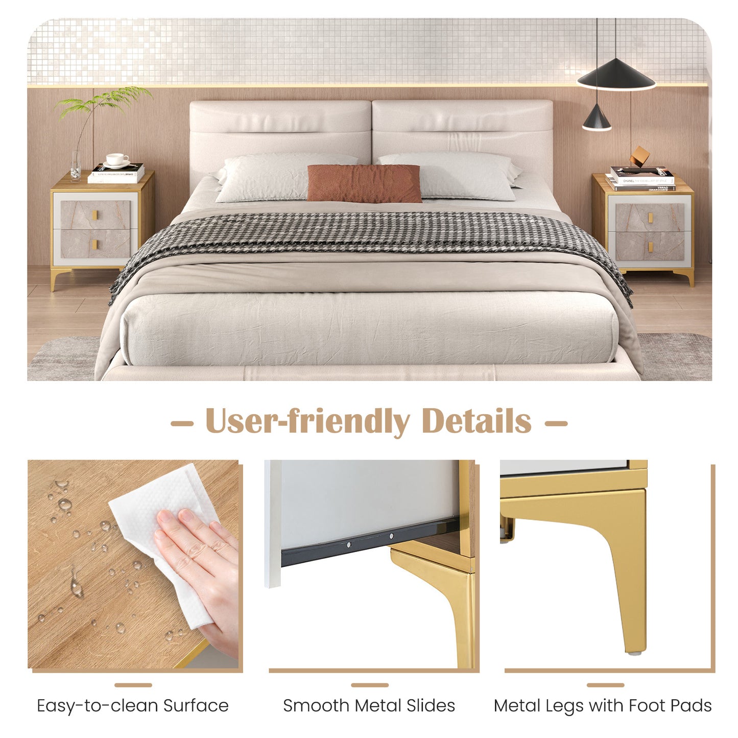 Nightstand with 2 Pull-out Drawers for Living Room Bedroom Kids Crystal
