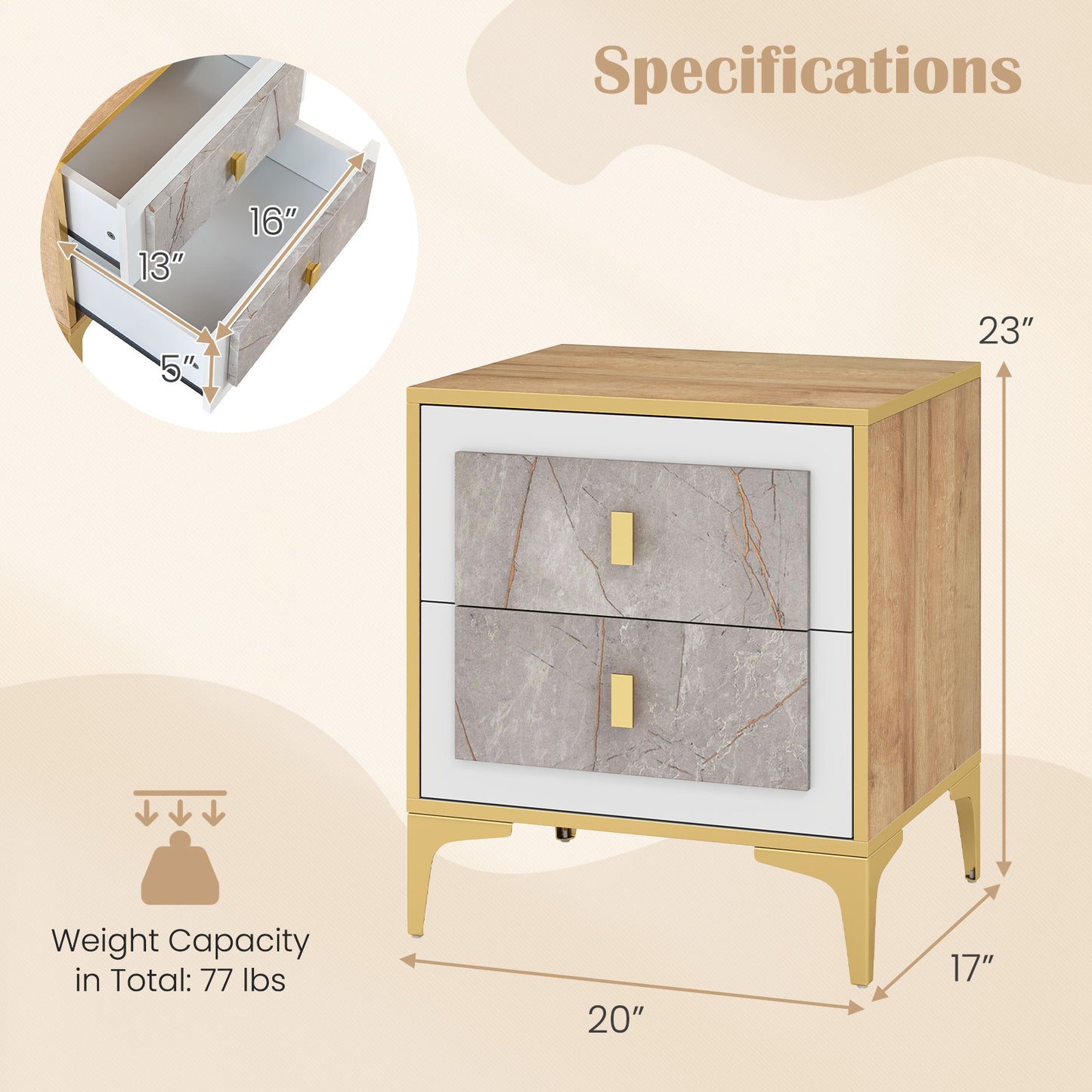 Nightstand with 2 Pull-out Drawers for Living Room Bedroom Kids Crystal
