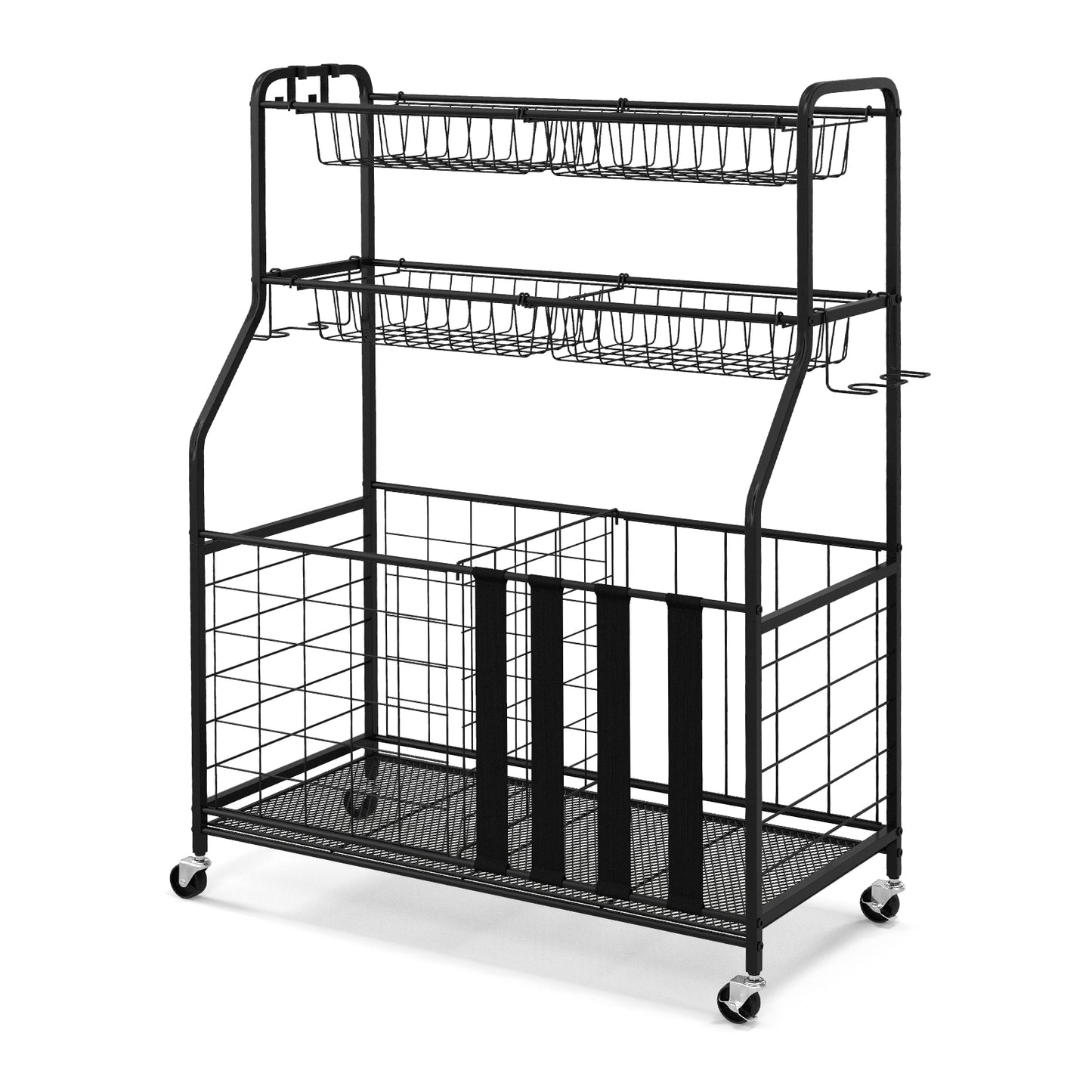 Garage Sports Equipment Organizer with Hooks & Baskets for Basketball-Black Kids Crystal