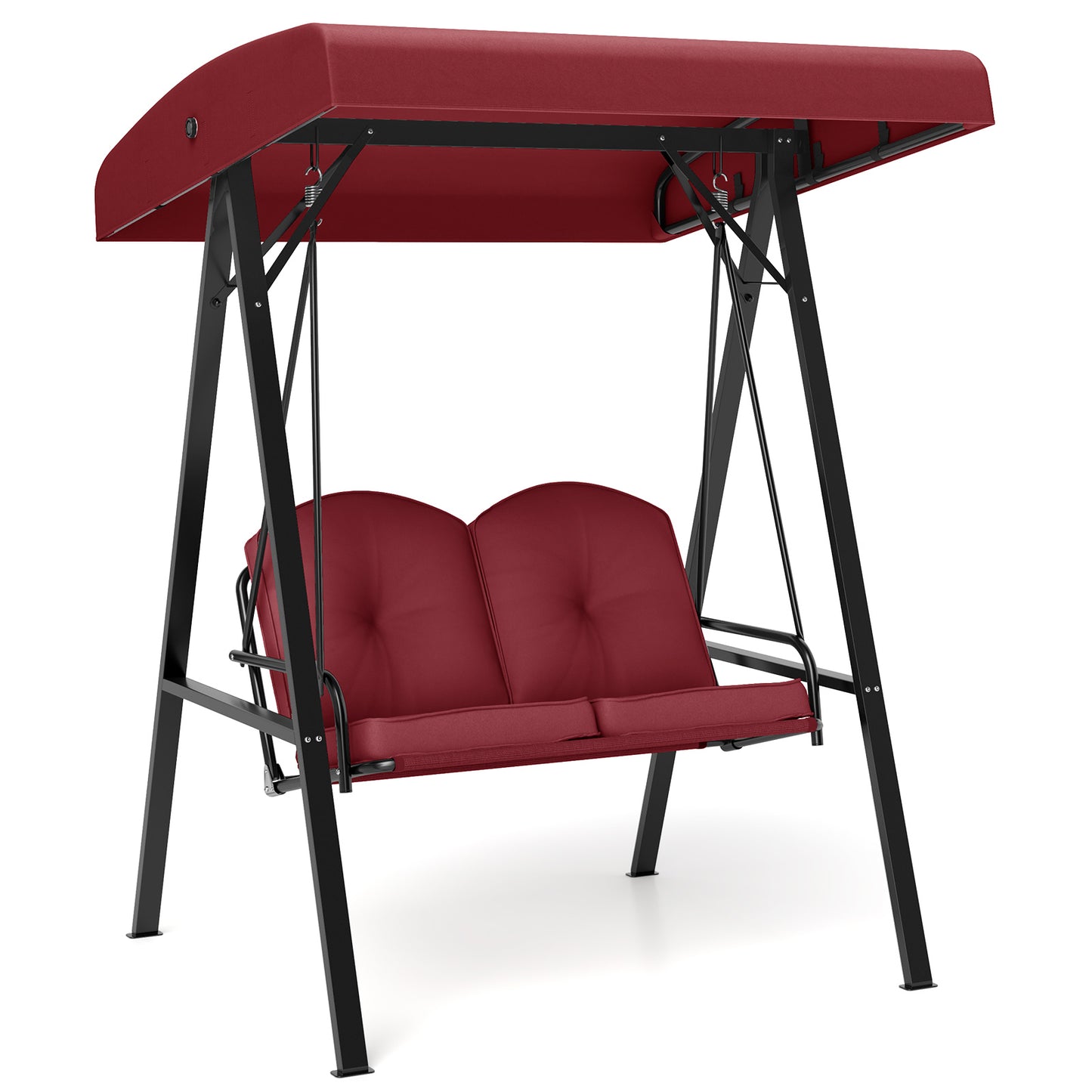 2-Person Outdoor Porch Swing with A-Shaped Metal Stand and Adjustable Canopy-Wine Kids Crystal