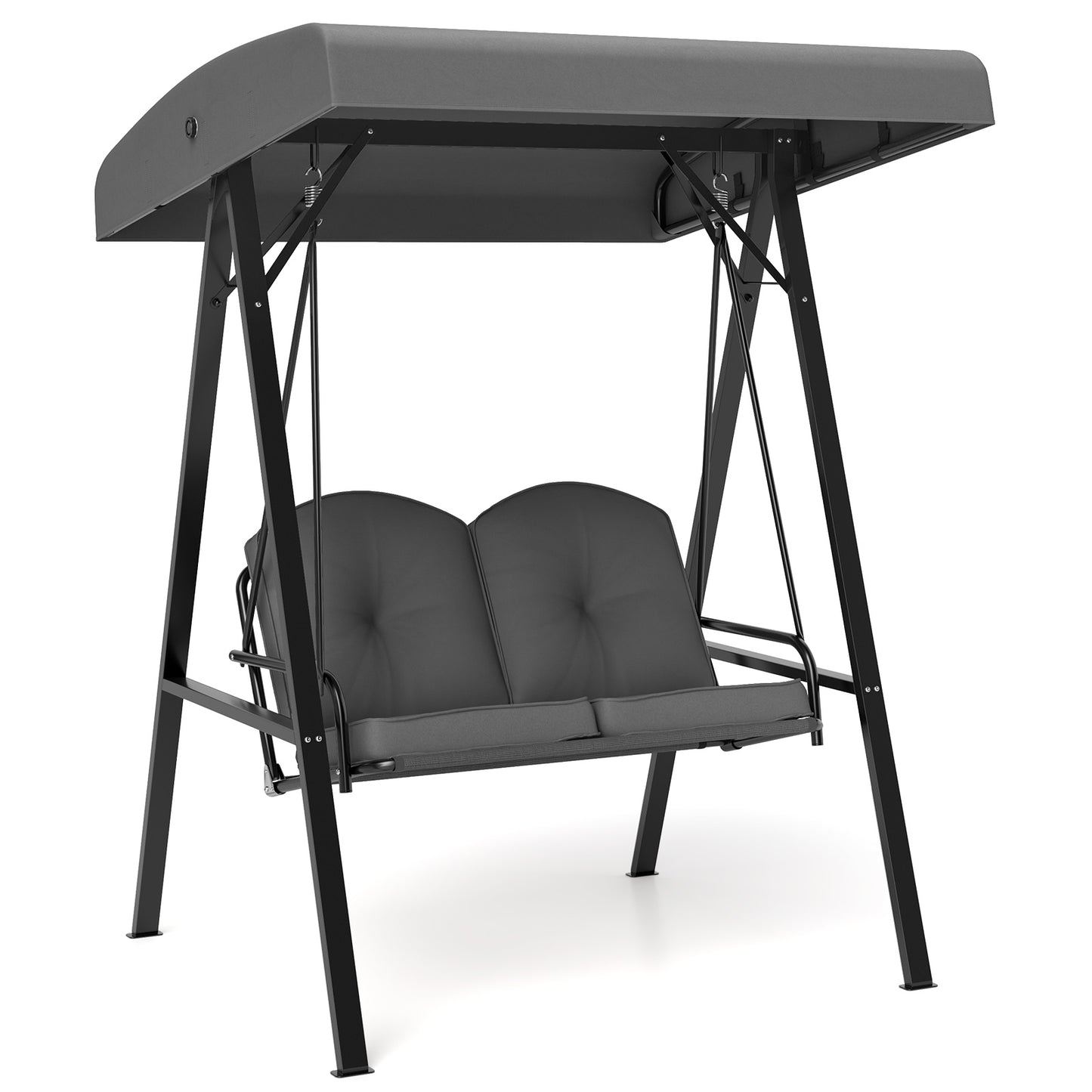 2-Person Outdoor Porch Swing with A-Shaped Metal Stand and Adjustable Canopy-Gray Kids Crystal