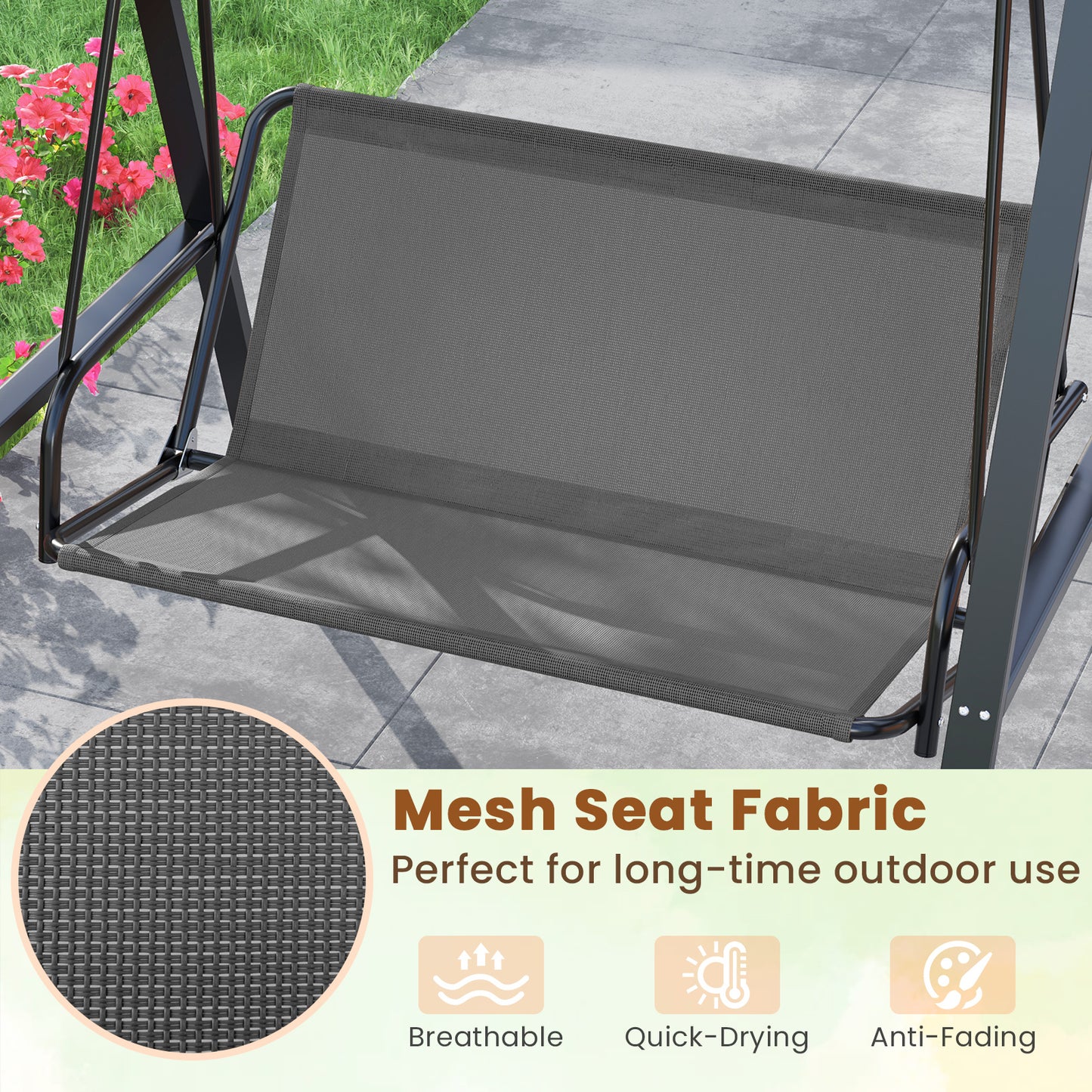 2-Person Outdoor Porch Swing with A-Shaped Metal Stand and Adjustable Canopy-Gray Kids Crystal