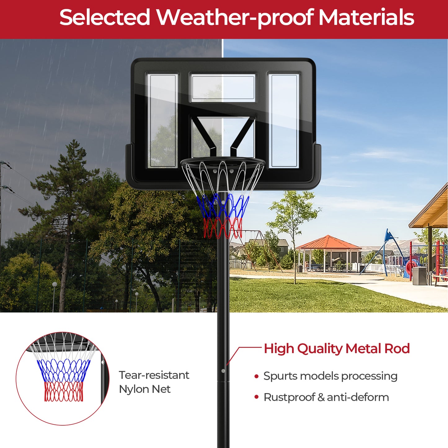 Portable Basketball Hoop with 9-Position Adjustable Height Kids Crystal