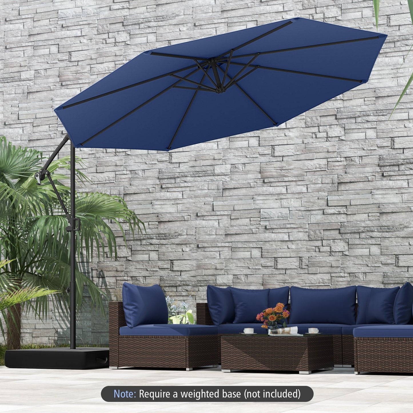 10 Feet Offset Hanging Umbrella with Base and Infinite Tilt-Navy Kids Crystal