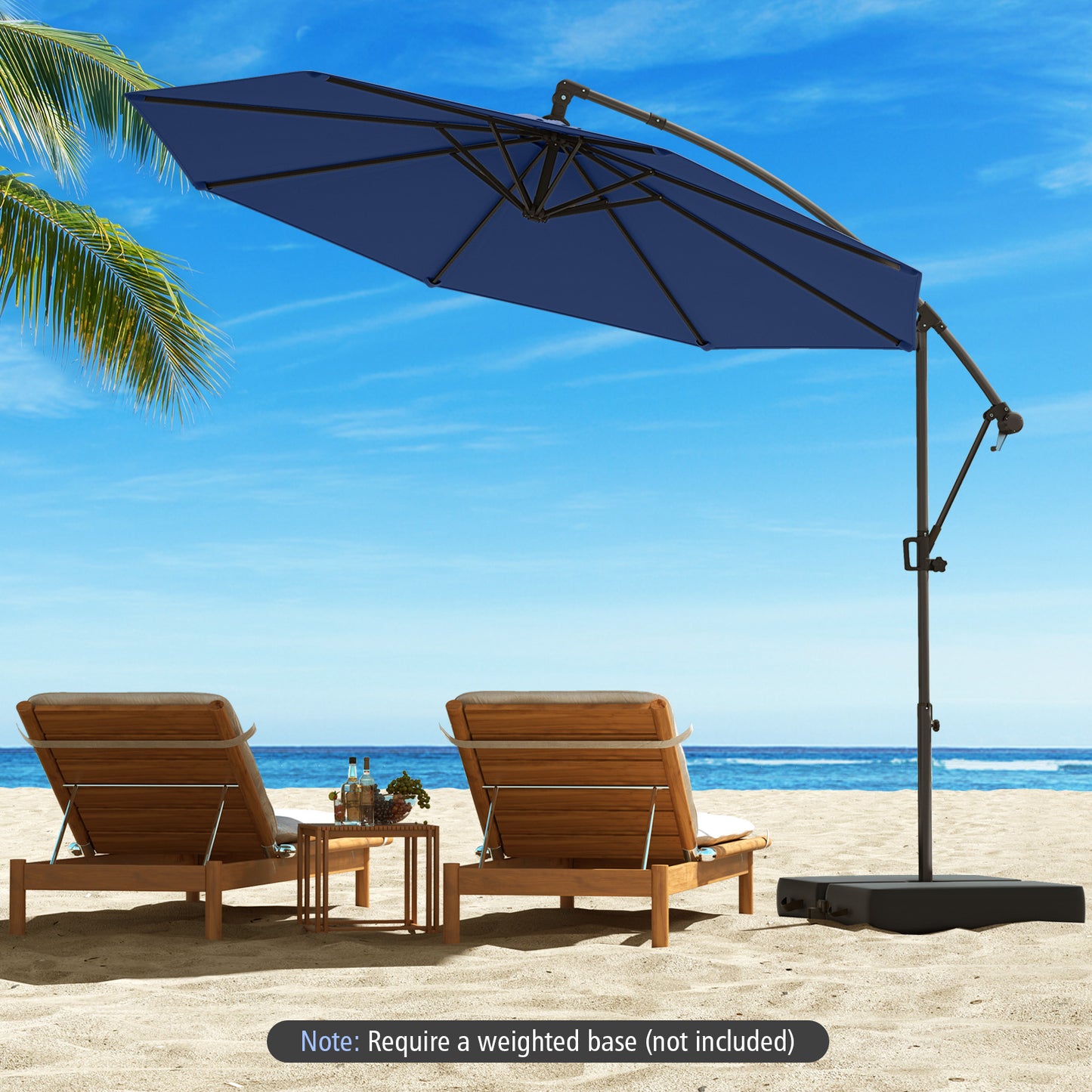 10 Feet Offset Hanging Umbrella with Base and Infinite Tilt-Navy Kids Crystal