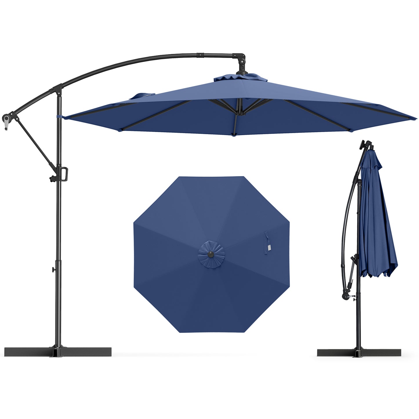 10 Feet Offset Hanging Umbrella with Base and Infinite Tilt-Navy Kids Crystal