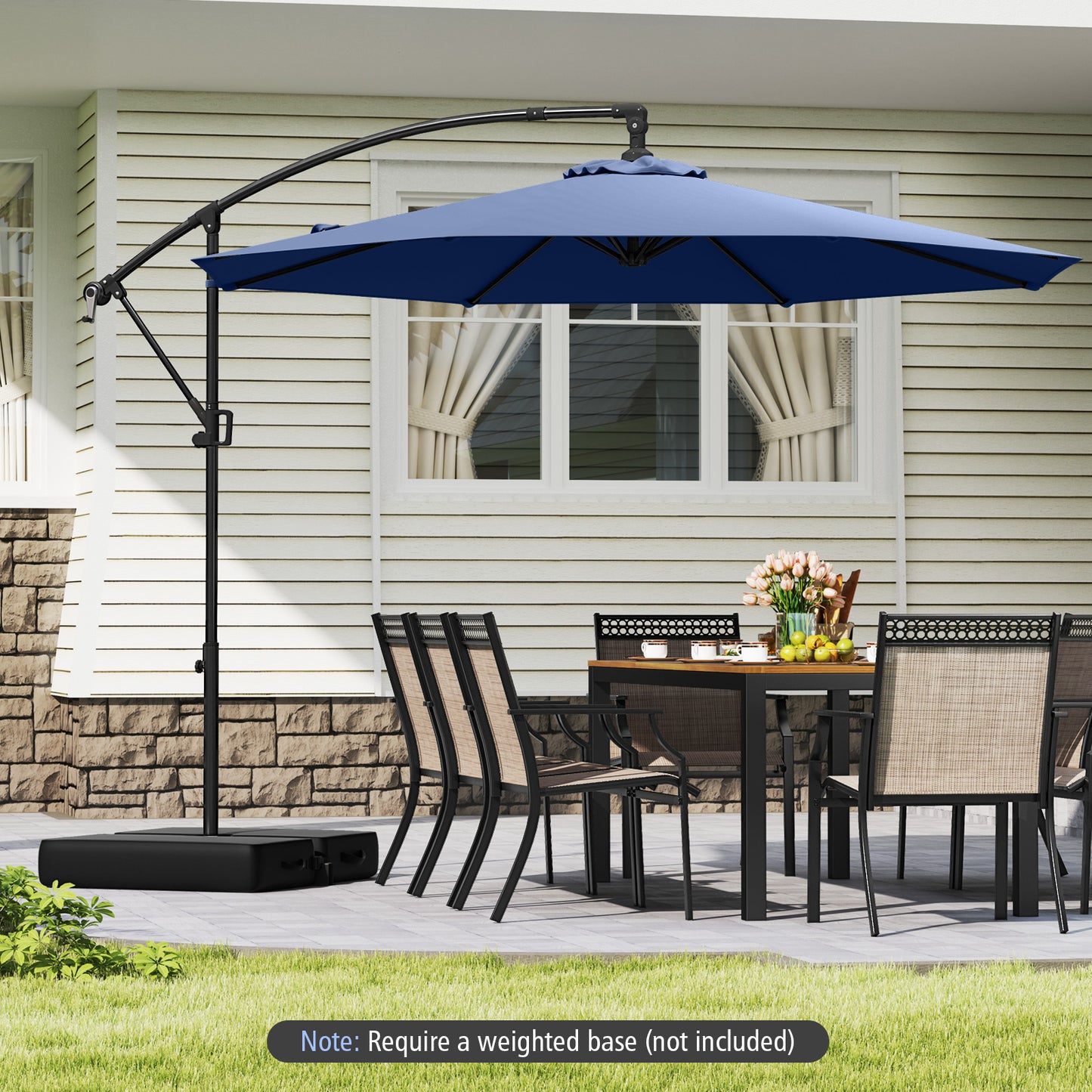 10 Feet Offset Hanging Umbrella with Base and Infinite Tilt-Navy Kids Crystal