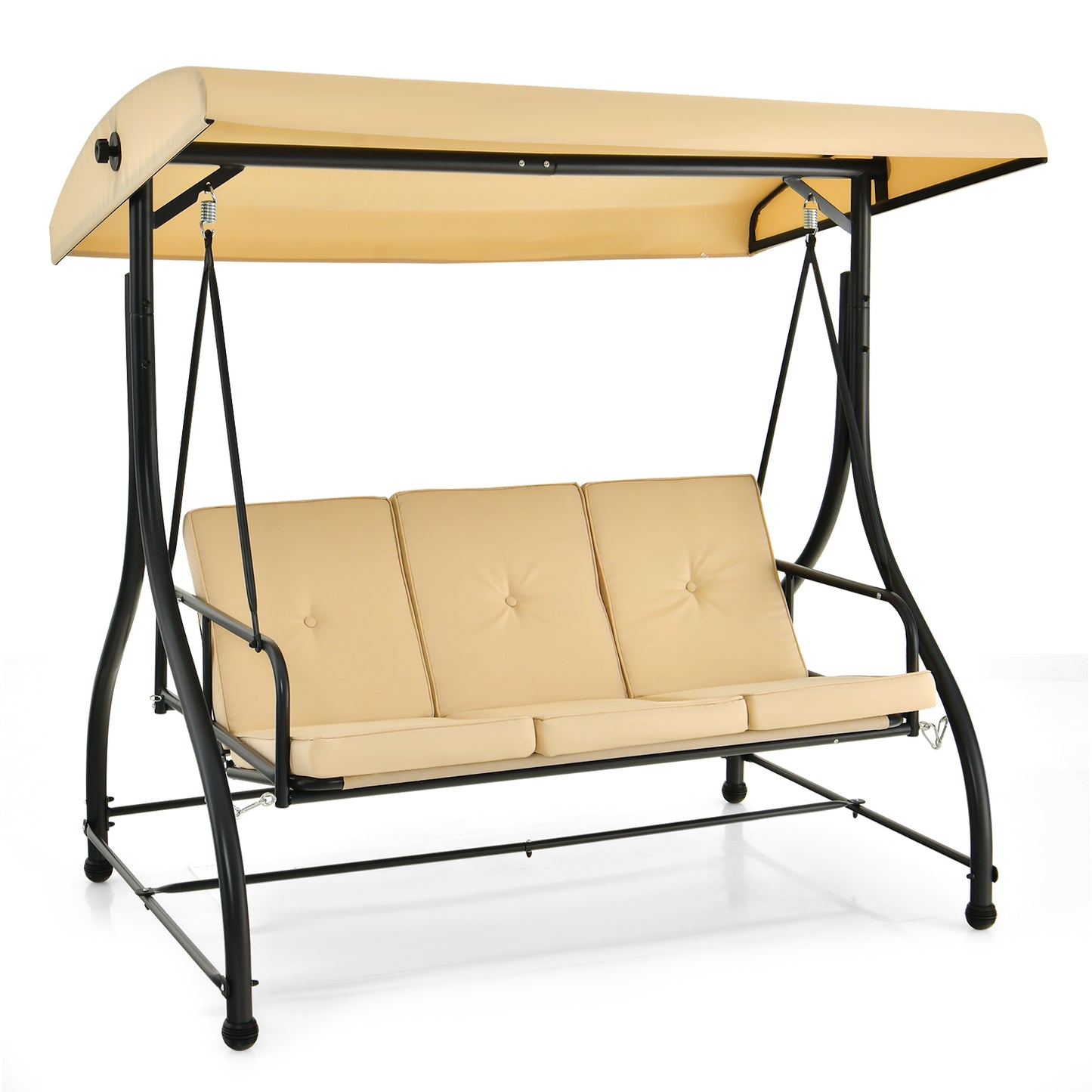 3 Seat Outdoor Porch Swing with Adjustable Canopy-Beige Kids Crystal