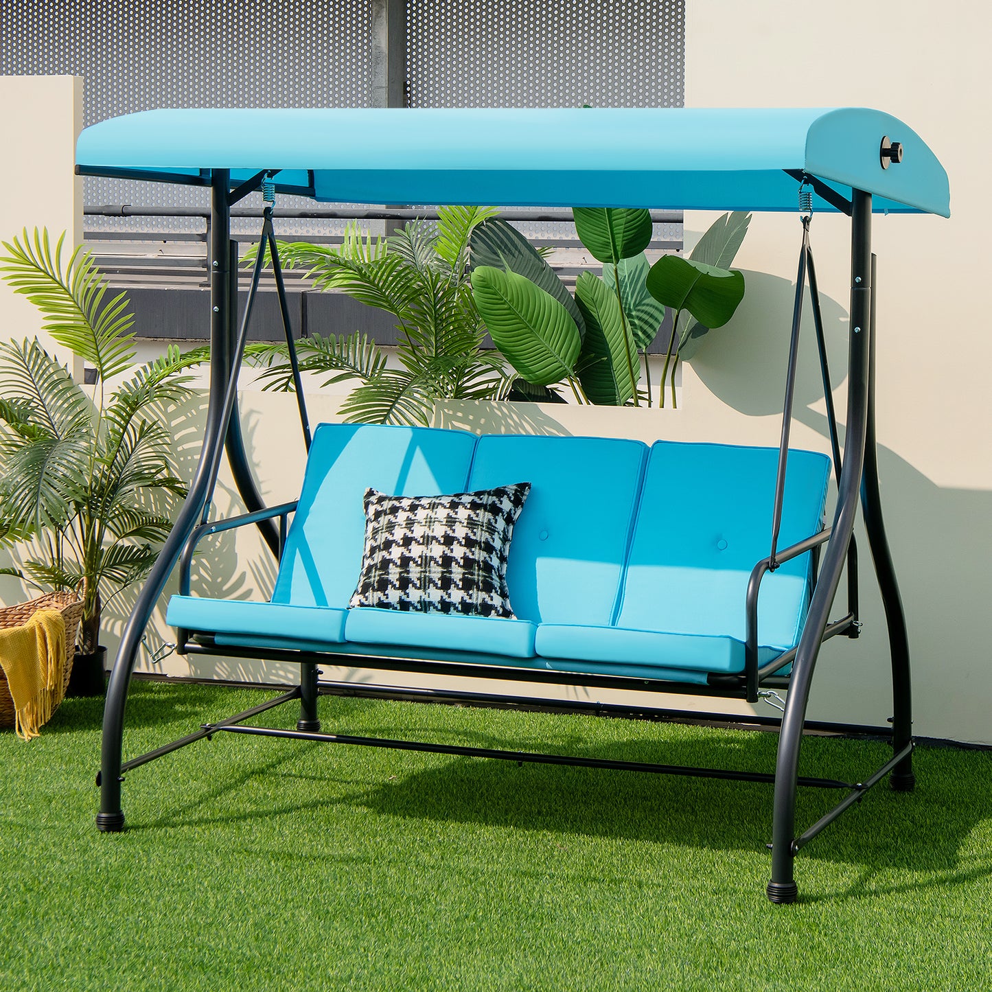 3 Seat Outdoor Porch Swing with Adjustable Canopy-Blue Kids Crystal