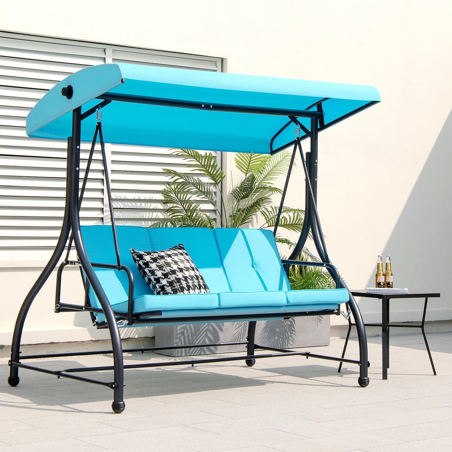 3 Seat Outdoor Porch Swing with Adjustable Canopy-Blue Kids Crystal